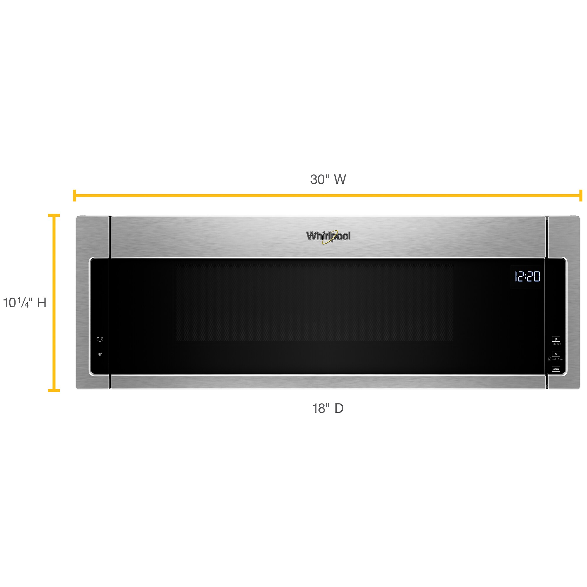 Whirlpool 30 in. 1.1 cu. ft. 1000W Low Profile Over-the-Range Microwave with 400 CFM - Stainless Steel, Stainless Steel, hires