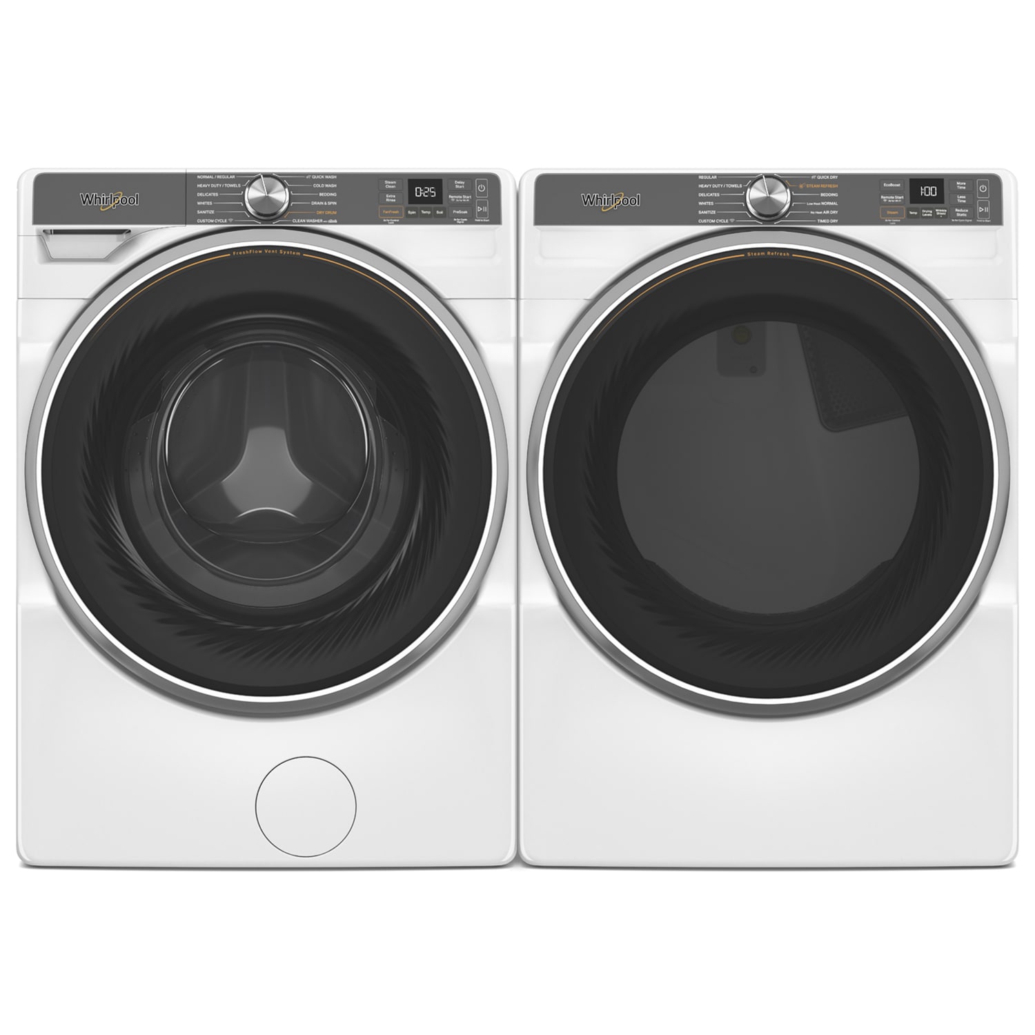 Whirlpool 27 in. 5.0 cu. ft. Smart Stackable Front Load Washer with FreshFlow Vent System, Sanitize & Steam Cycle - White, White, hires