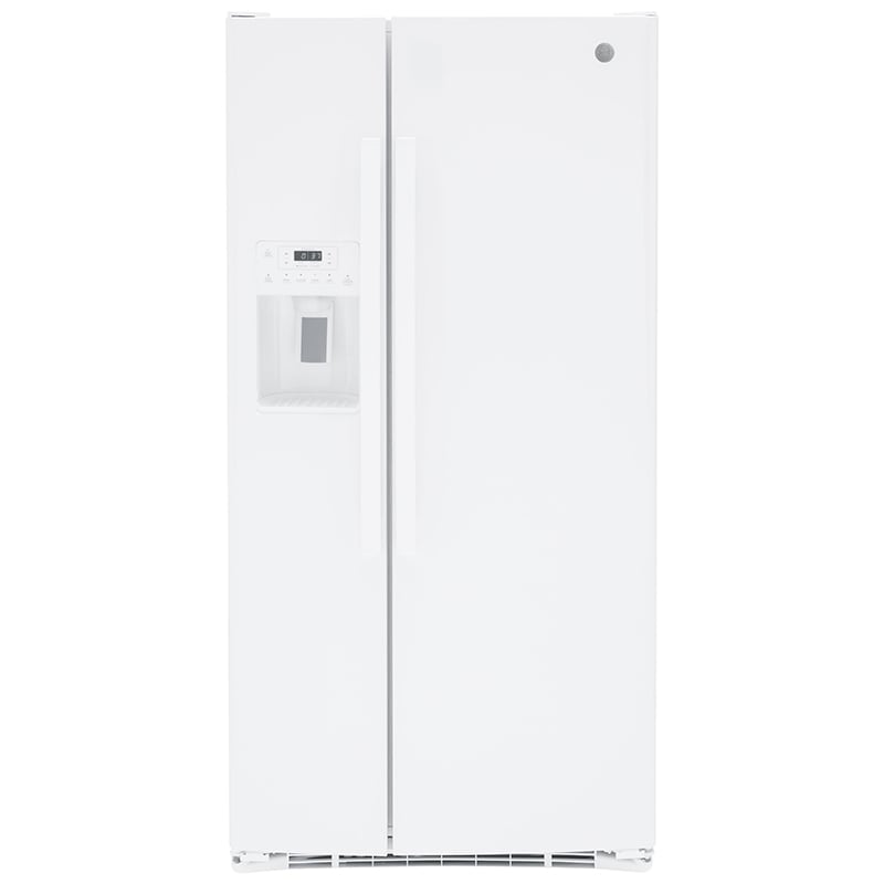 GE 33 in. 23.0 cu. ft. Energy Star Side-by-Side Refrigerator with External Ice & Water Dispenser - White, White, hires