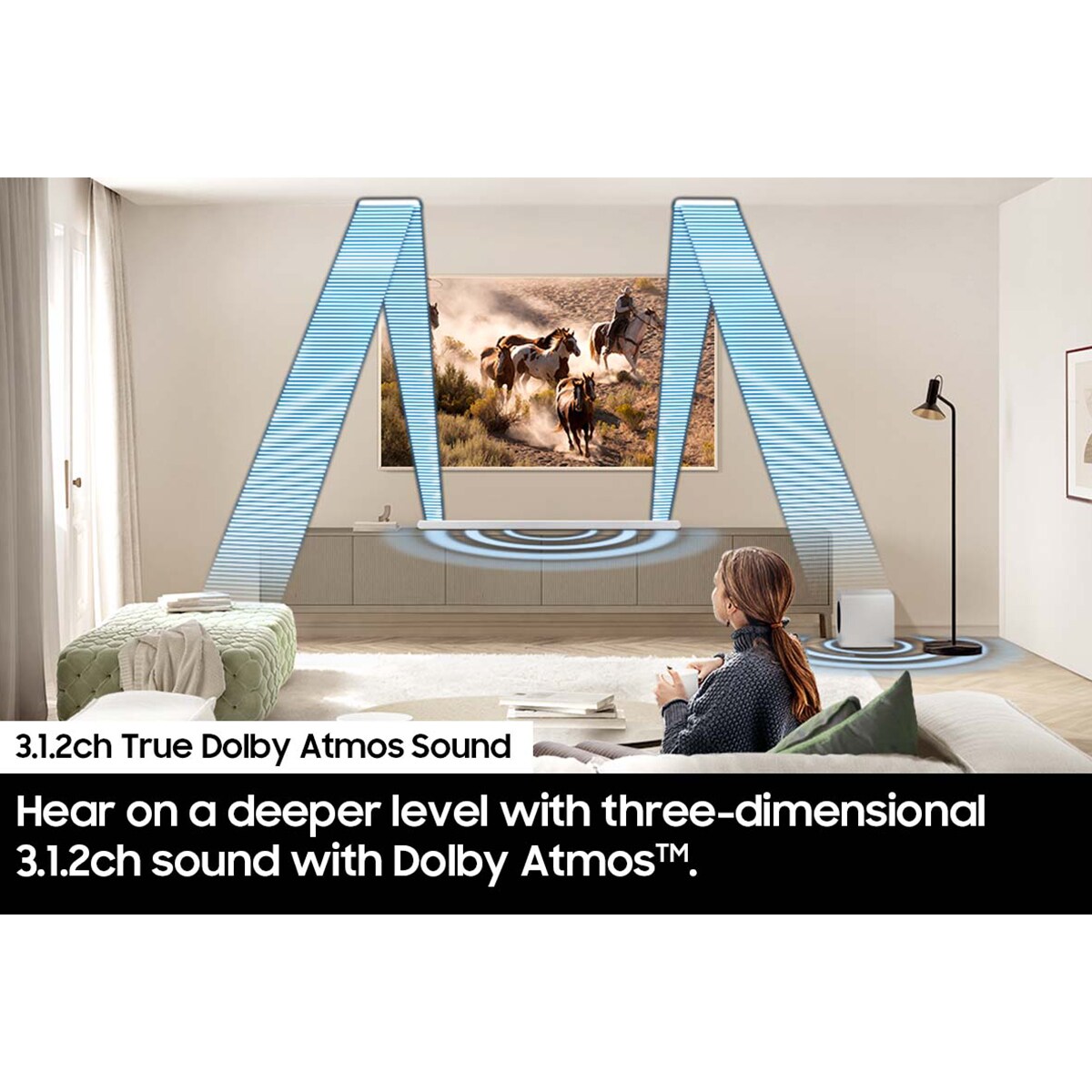 Samsung Ultra-slim 3.1.2 Channel Dolby Atmos Smart Sound Bar with Bluetooth & Wireless Subwoofer - White, White, hires