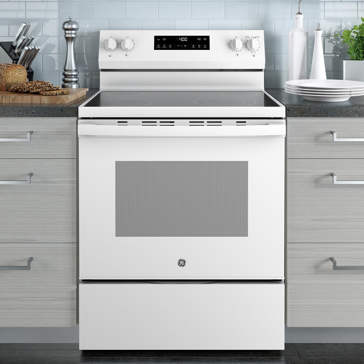 GE 400 Series 30 in. 5.3 cu. ft. Electric Range with Radiant Burners - White, White, hires