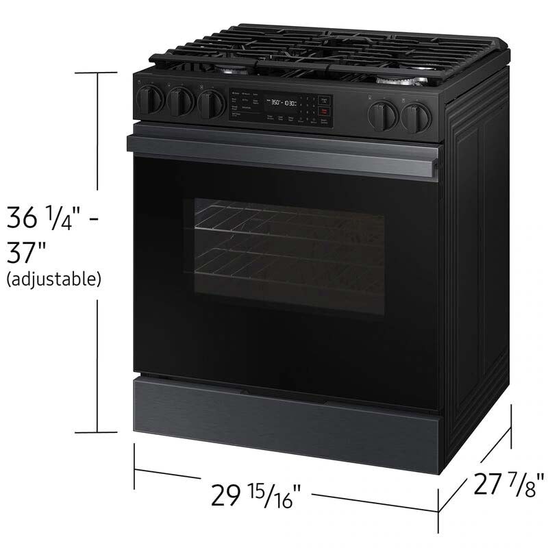 Samsung Bespoke 30 in. 6 cu. ft. Smart Slide-In Gas Range with 5 Sealed Burners - Matte Black Steel, Matte Black Steel, hires