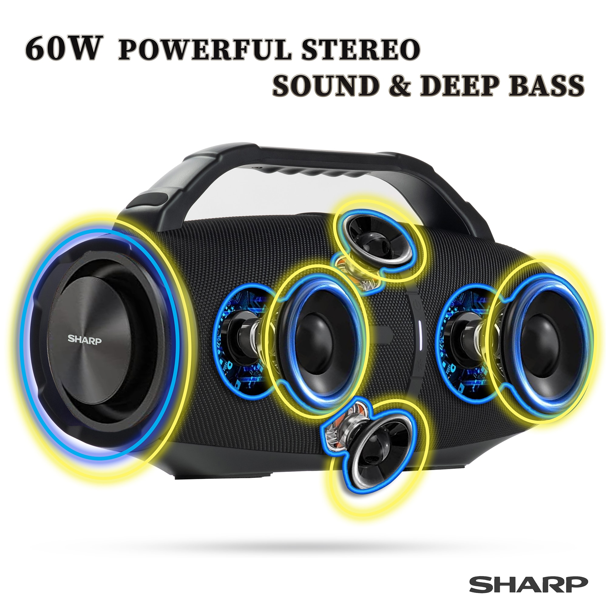 Sharp Portable Rechargeable Waterproof Bluetooth Speaker - Black, , hires