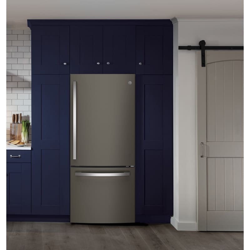 GE 30 in. 21 cu. ft. Bottom Freezer Refrigerator with Ice Maker - Fingerprint Resistant Slate, Slate, hires
