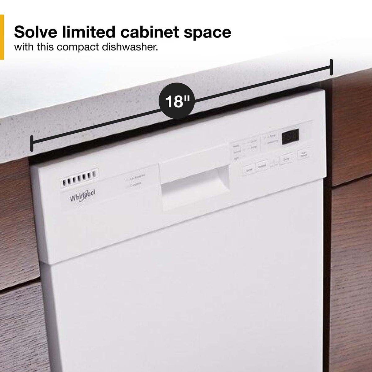 Whirlpool 18 in. Front Control Dishwasher with 50 dBa Sound Level & Pocket - White, , hires