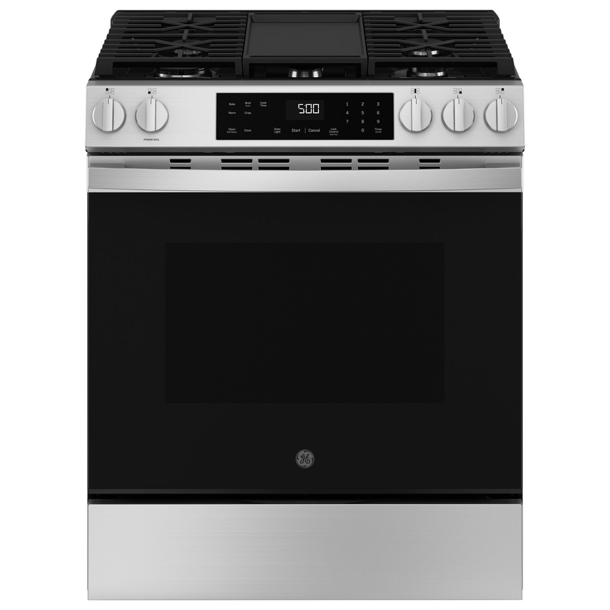 GE 500 Series 30 in. 5.3 cu. ft. Slide-In Gas Range with 5 Sealed Burners & Griddle - Stainless Steel, , hires