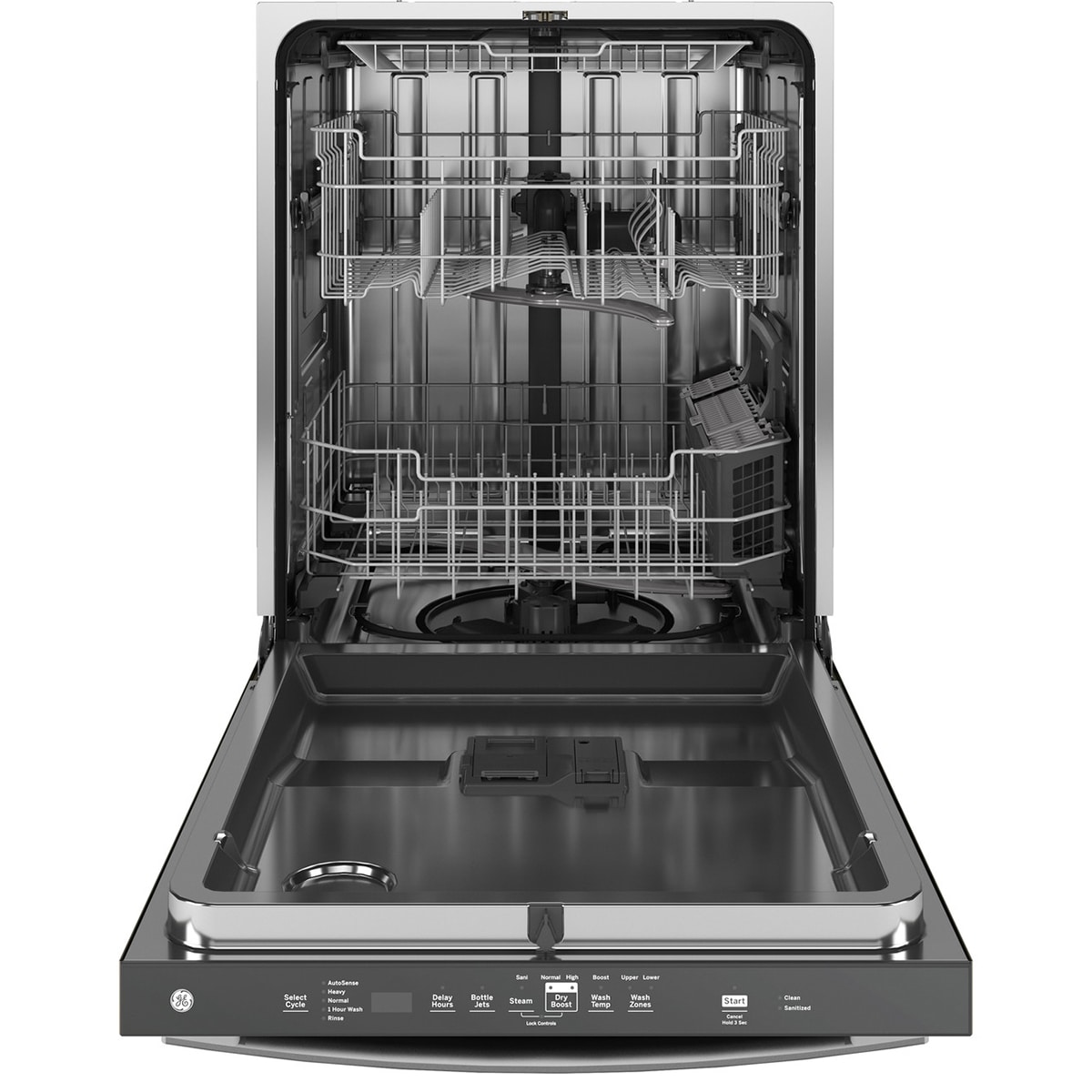 GE 24 in. Top Control Flush-Mount Dishwasher with 47 dBa Sound Level, 3rd-Rack & Dry Boost - Fingerprint Resistant Stainless, Fingerprint Resistant Stainless, hires