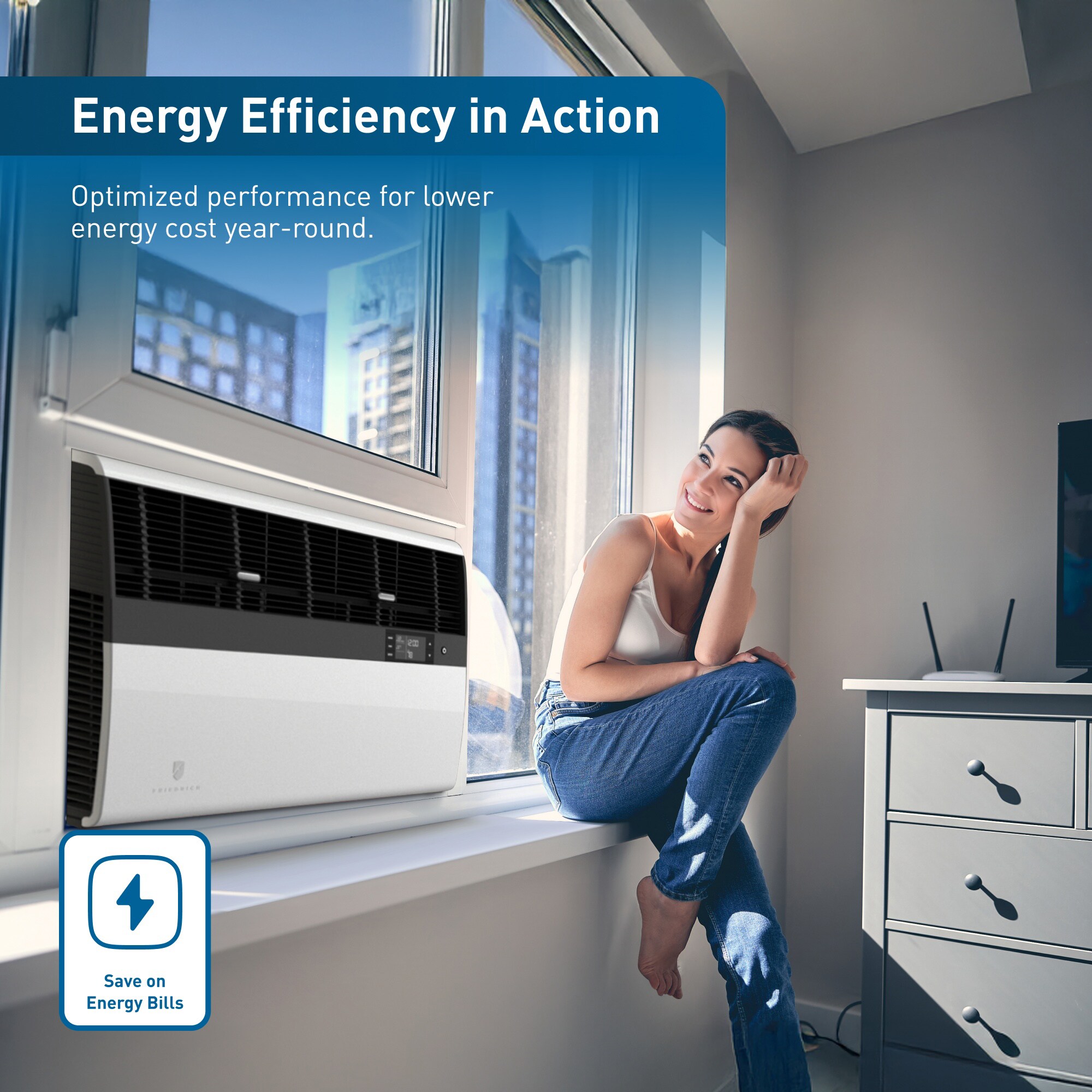 Friedrich Kuhl Inverter Series 19,100 BTU 230V Smart Window/Wall Air Conditioner with 4 Fan Speeds, Remote Control - Cool Grey, , hires