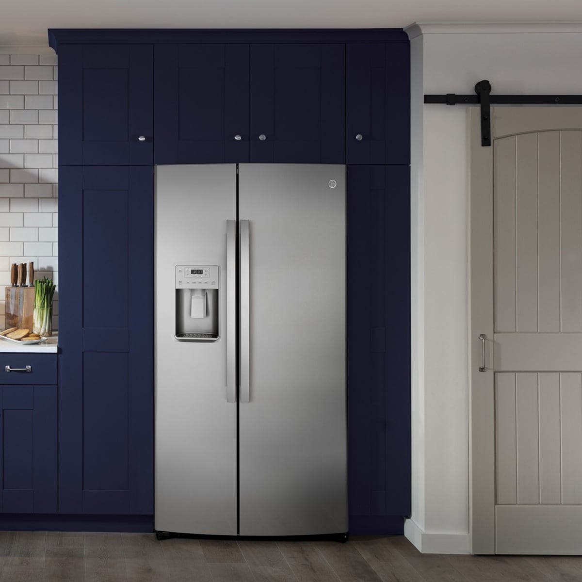 GE 36 in. 25.1 cu. ft. Side by Side Refrigerator with Ice & Water Dispenser - Fingerprint Resistant Stainless, Fingerprint Resistant Stainless, hires