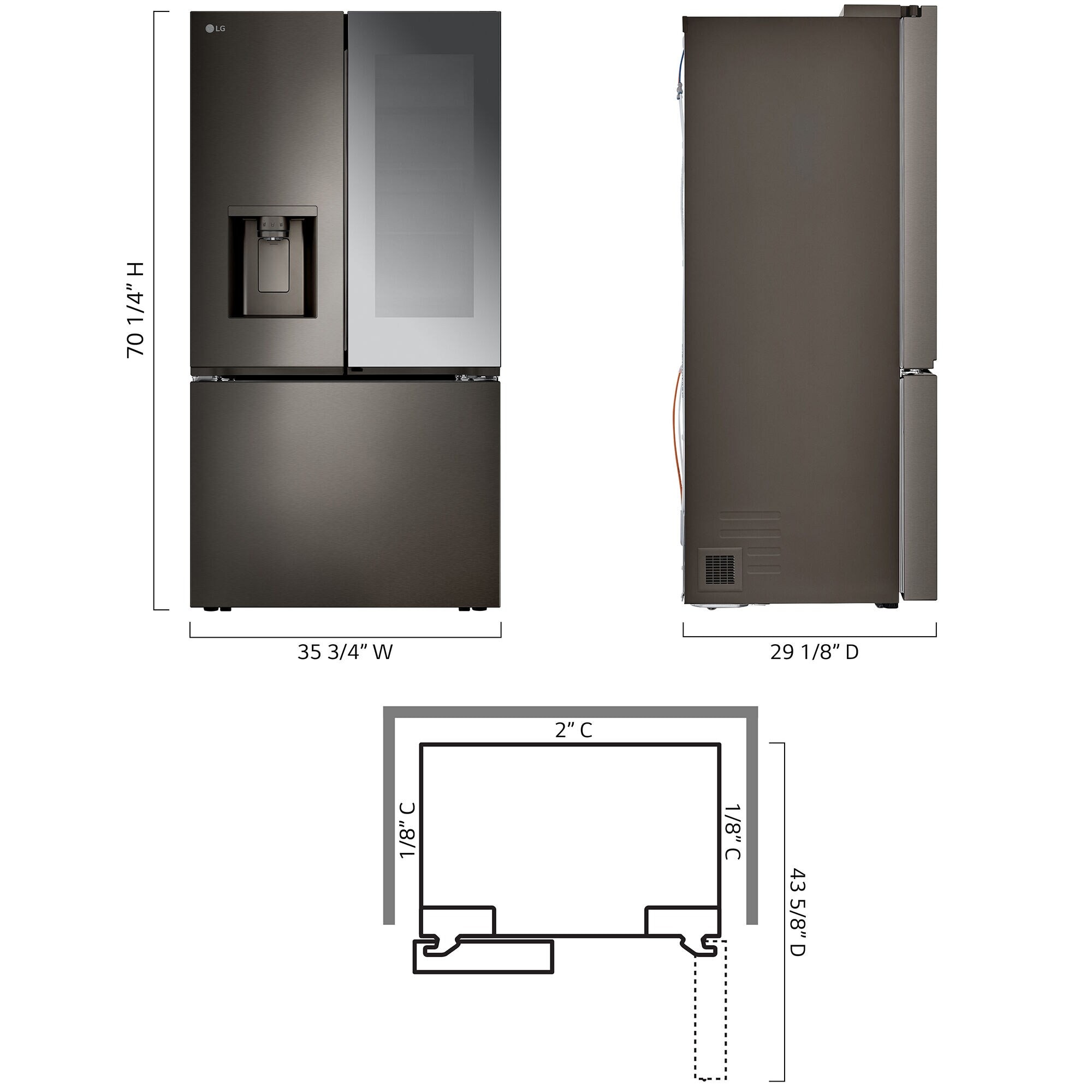 LG InstaView 36 in. 25.5 cu. ft. Smart Counter Depth French Door Refrigerator with Ice & Water Dispenser - PrintProof Black Stainless Steel, PrintProof Black Stainless Steel, hires