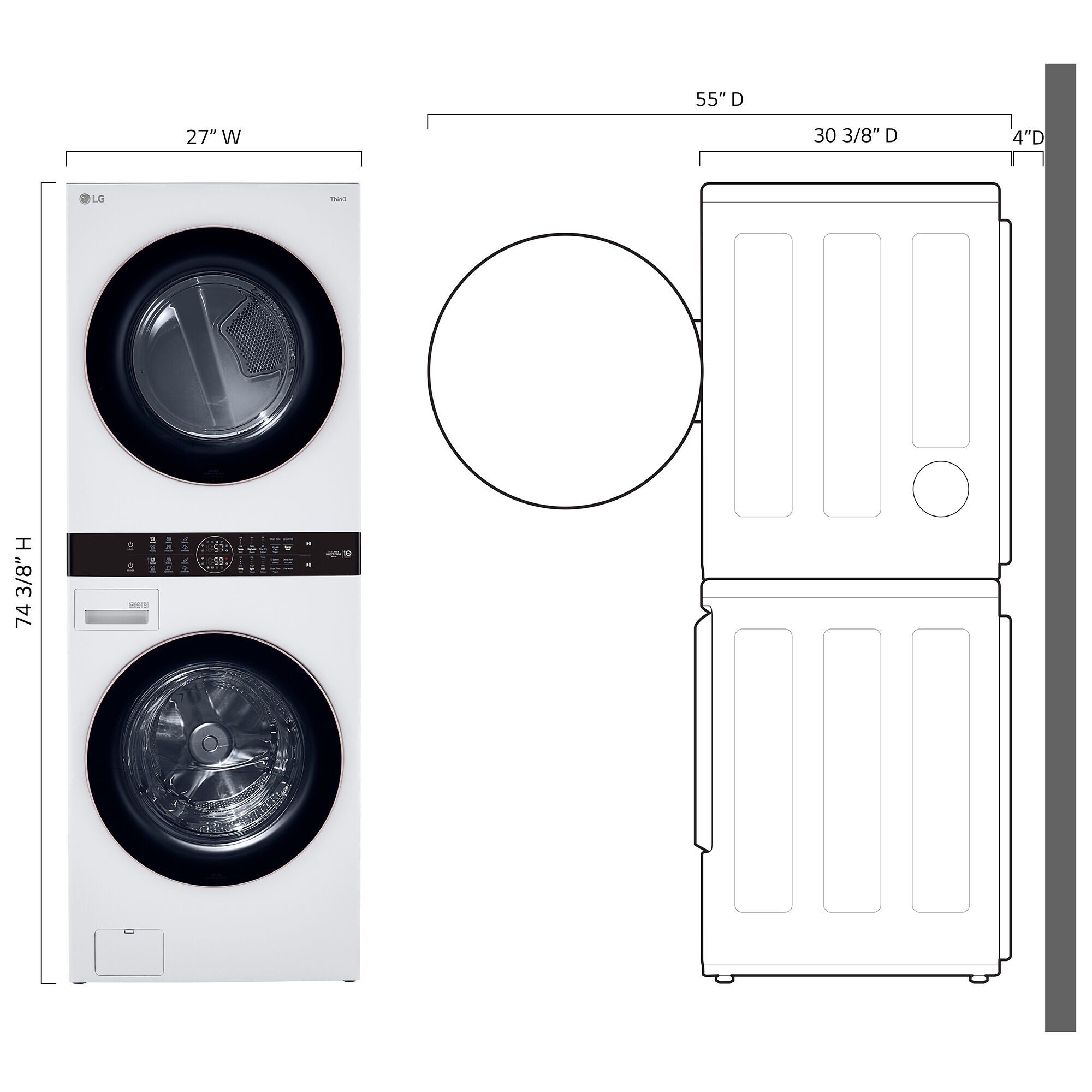 LG 27 in. WashTower with 4.5 cu. ft. Washer with 6 Wash Programs & 7.4 cu. ft. Electric Dryer with 6 Dryer Programs, Sensor Dry & Wrinkle Care - White, White, hires