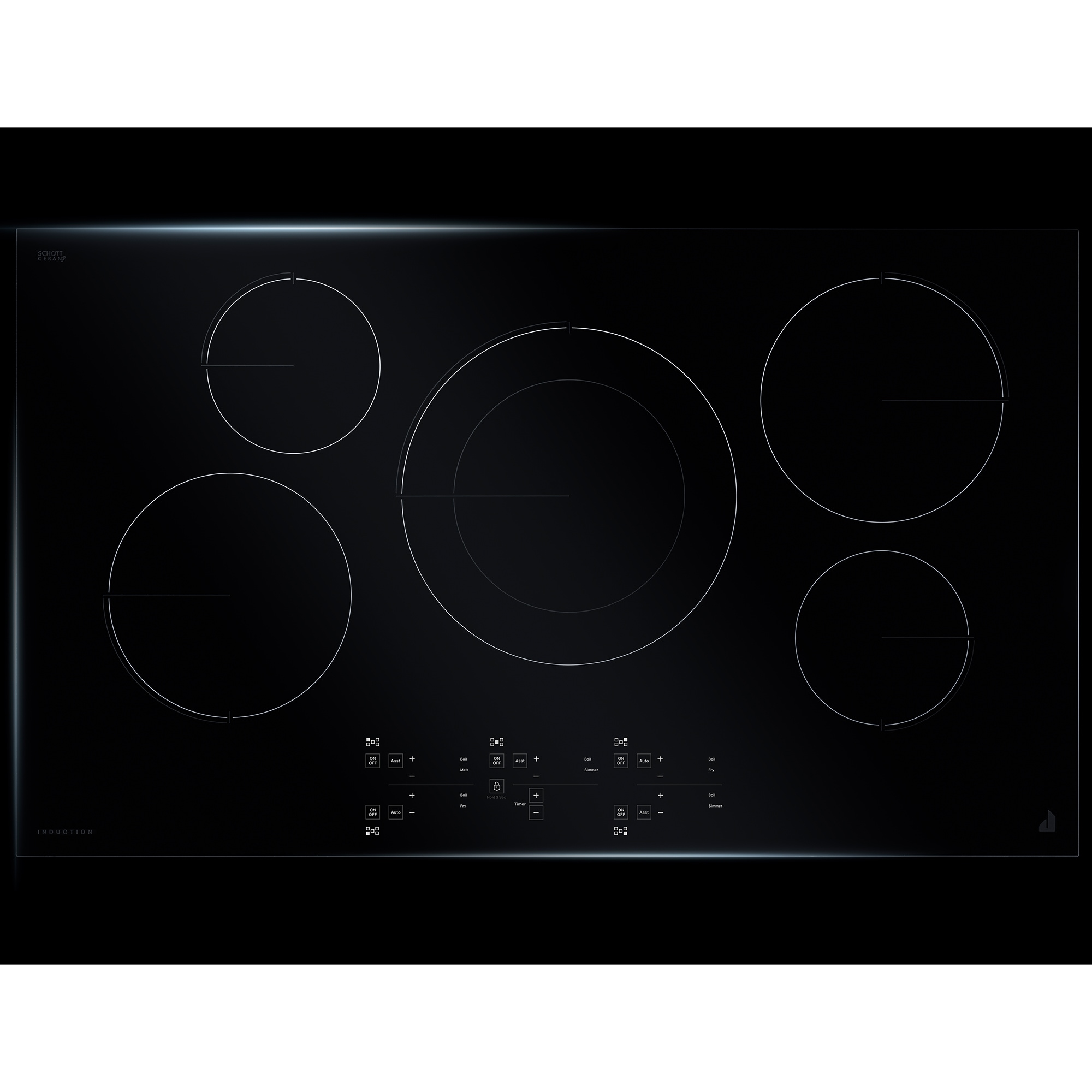 JennAir Oblivian Glass 36 in. 5-Burner Induction Cooktop with Simmer Burner & Power Burner - Black, , hires