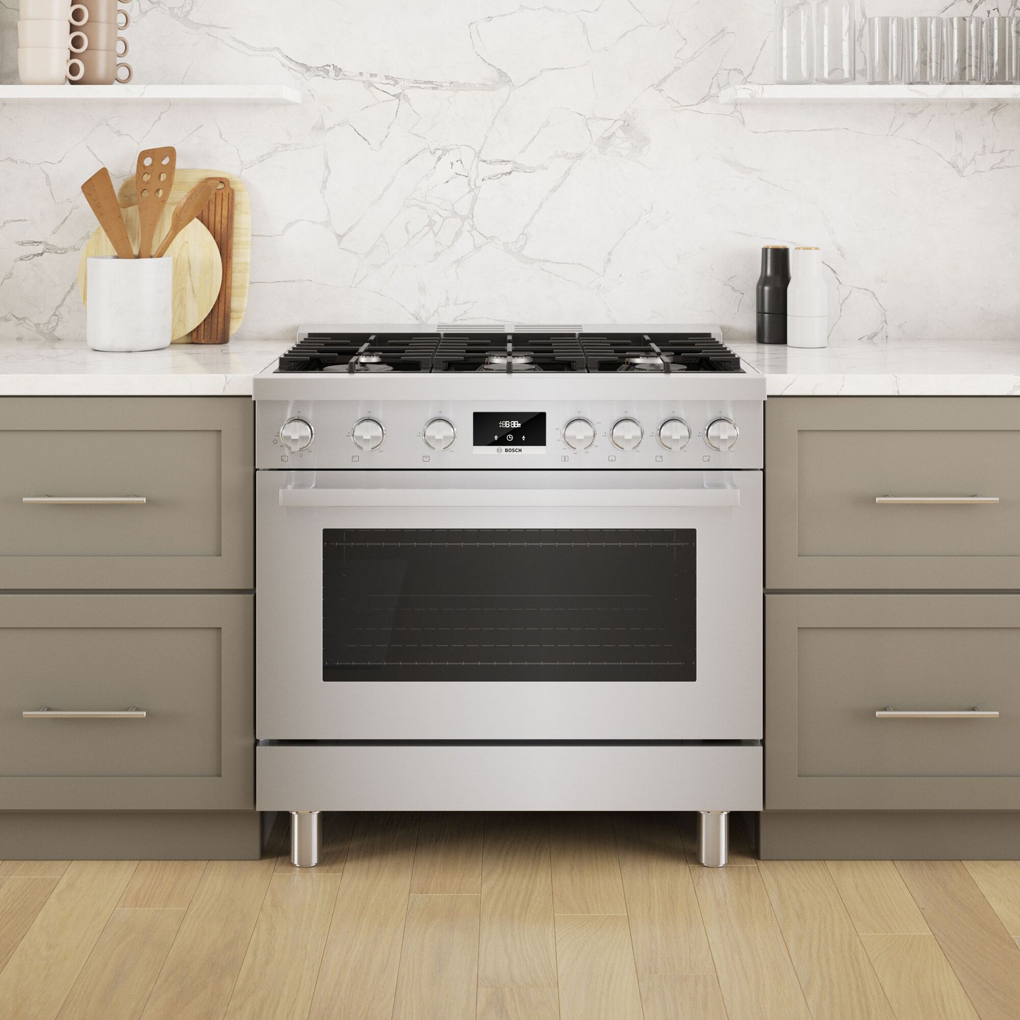 Bosch 800 Series 36 in. 3.7 cu. ft. True European Convection Dual Fuel Range with 6 Sealed Burners - Stainless Steel, , hires