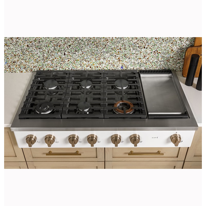 Cafe 48 in. 6-Burner Natural Gas Rangetop with Griddle, Simmer Burner & Power Burner - Matte Black, Matte Black, hires