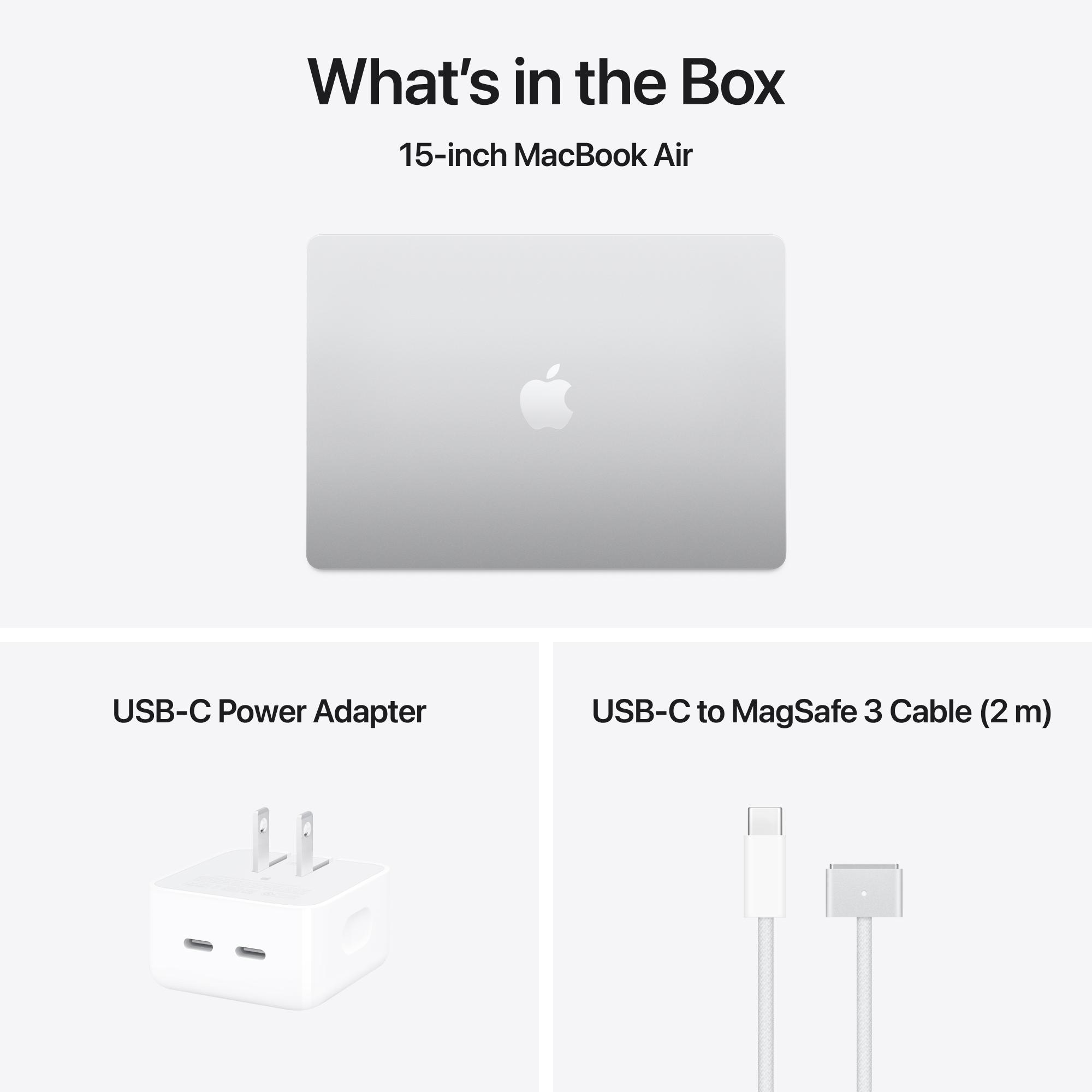 Apple MacBook Air (2025) 15 in. Notebook with Apple Intelligence, Apple M4 10-Core CPU, 10-Core GPU, 16 GB RAM, 256 GB SSD, up to 18 Hrs. of Battery Life & Mac OS - Silver, Silver, hires