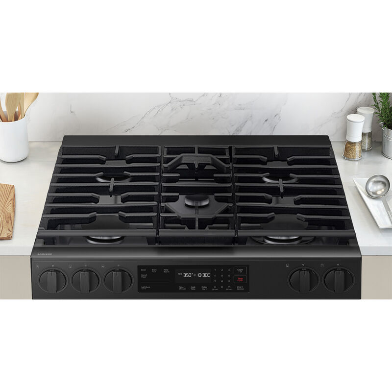 Samsung Bespoke 30 in. 6 cu. ft. Smart Slide-In Gas Range with 5 Sealed Burners - Matte Black Steel, Matte Black Steel, hires