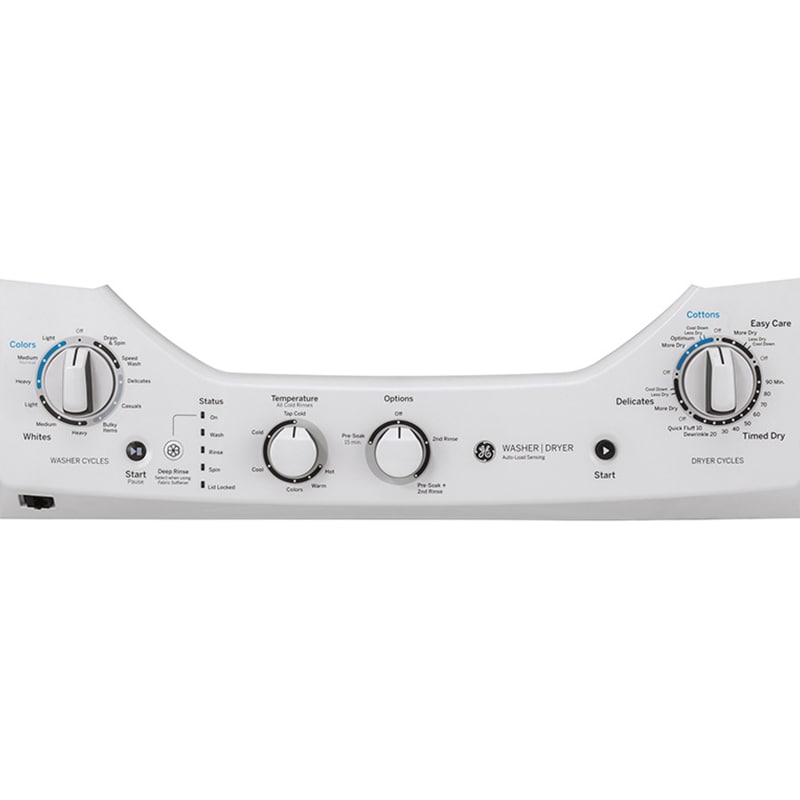 GE 24 in. Laundry Center with 2.3 cu. ft. Washer with 11 Wash Programs & 4.4 cu. ft. Gas Dryer with 4 Dryer Programs & Wrinkle Care - White, , hires