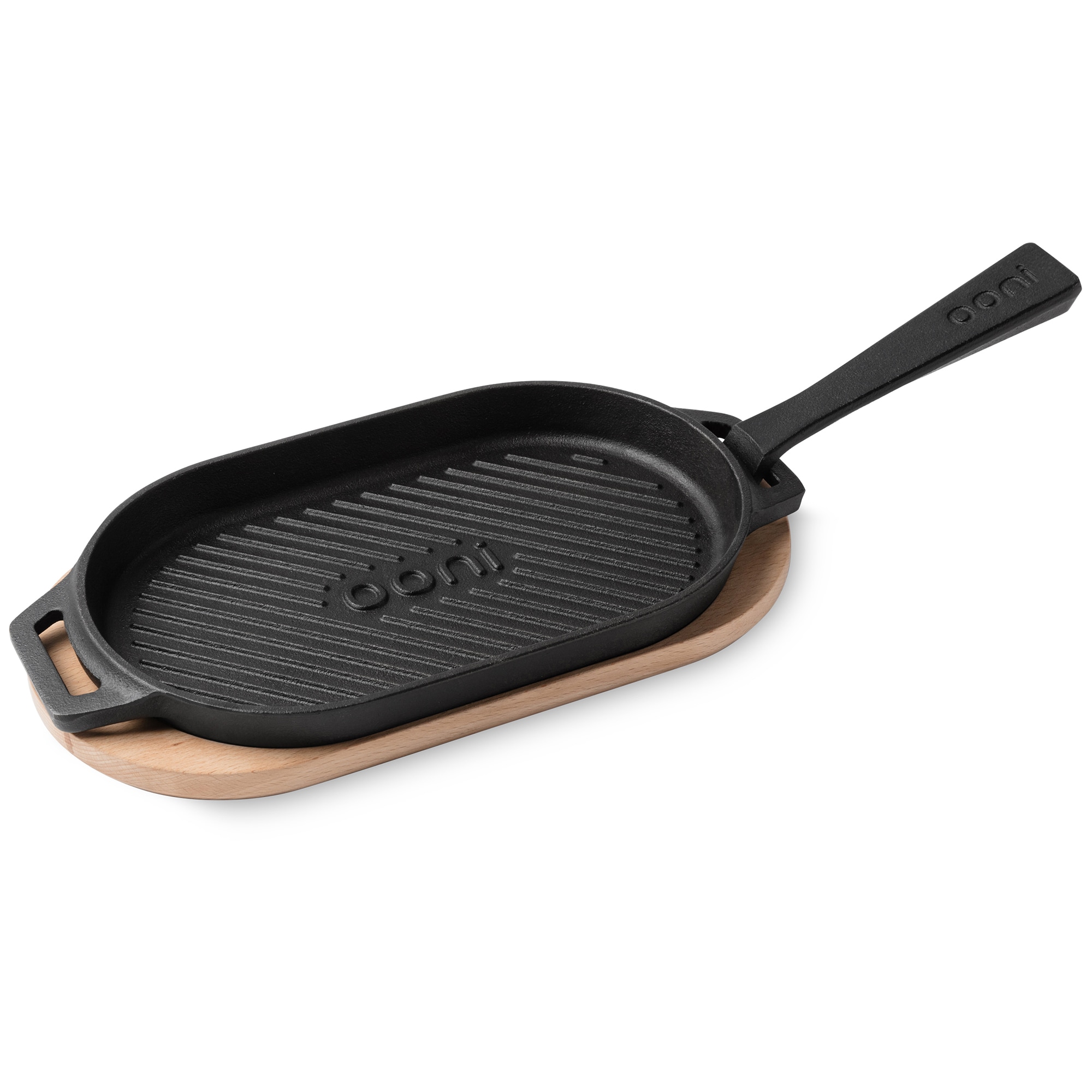 Ooni Cast Iron Grizzler Pan with Beech Wood Serving Board, , hires