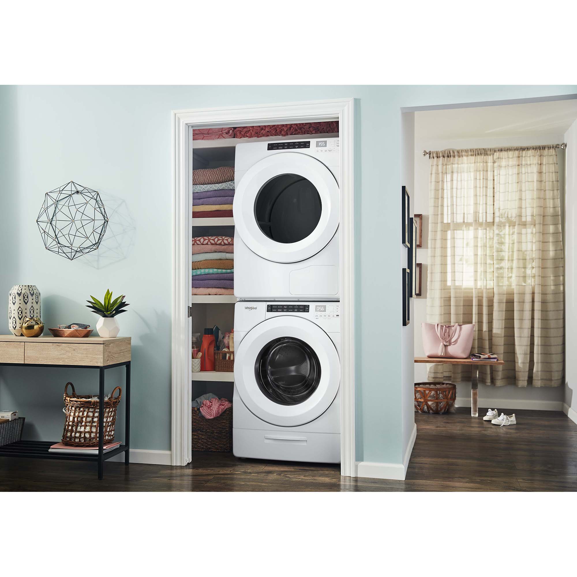 Whirlpool 27 in. 4.3 cu. ft. Closet-Depth Stackable Front Load Washer with Sanitize with Oxi - White, , hires
