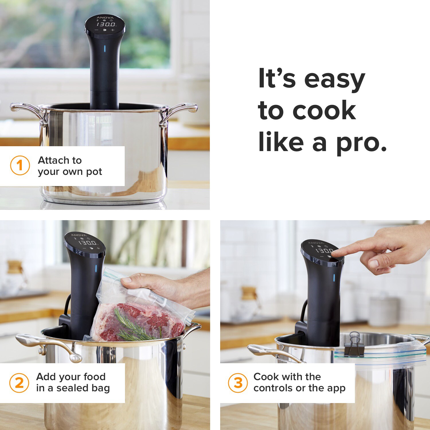 Anova Precision Cooker Nano Sous Vide with 8L/Min Flow Rate, Bluetooth Connectivity & App Control - Black, , hires