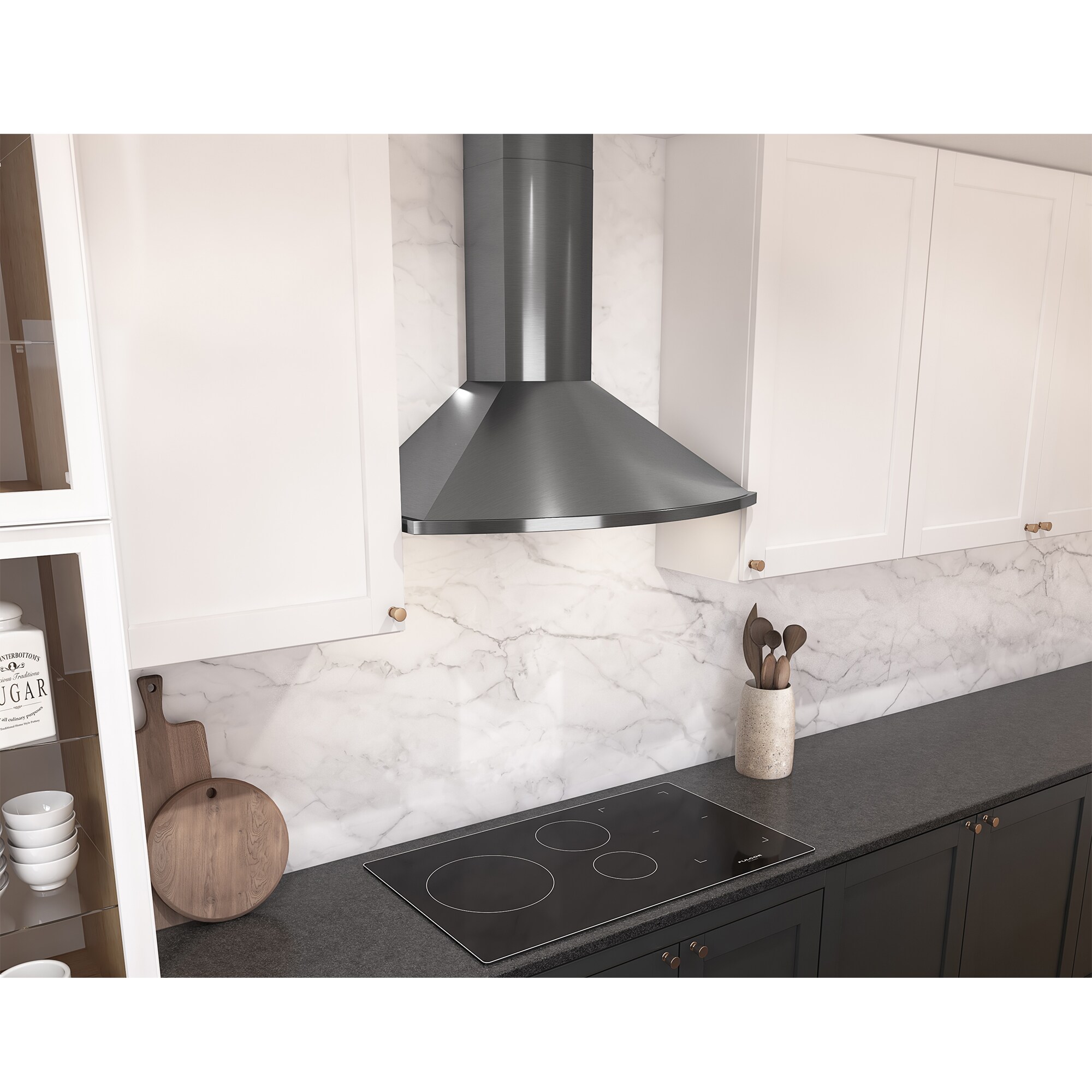 Zephyr 30 in. Convertible Chimney Style Range Hood with 600 CFM, 5 Fan Speeds & 2 LED Lights - Black Stainless, , hires