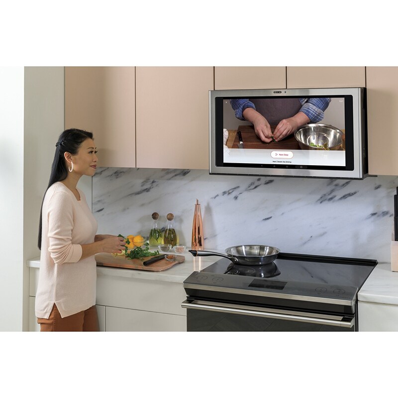 Cafe 30 in. 5.3 cu. ft. Smart Air Fry True European Convection Slide-In Electric Range with 5 Induction Burners - Platinum Glass, Platinum Glass, hires