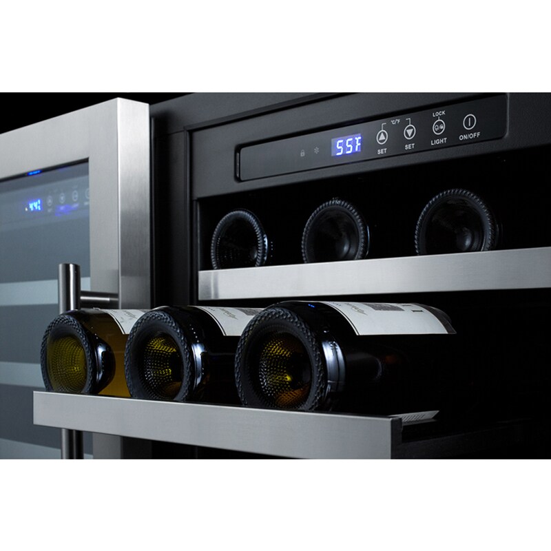 Summit 36 in. Undercounter Wine Cooler with Wood Racks, Dual Temperature Zones & 68 Bottle Capacity - Stainless Steel, , hires