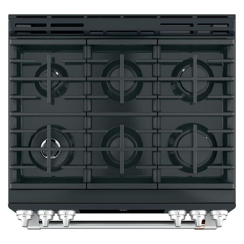 Cafe 30 in. 5.6 cu. ft. Smart Air Fry True European Convection Slide-In Gas Range with 6 Sealed Burners & Griddle - Matte Black, Matte Black, hires