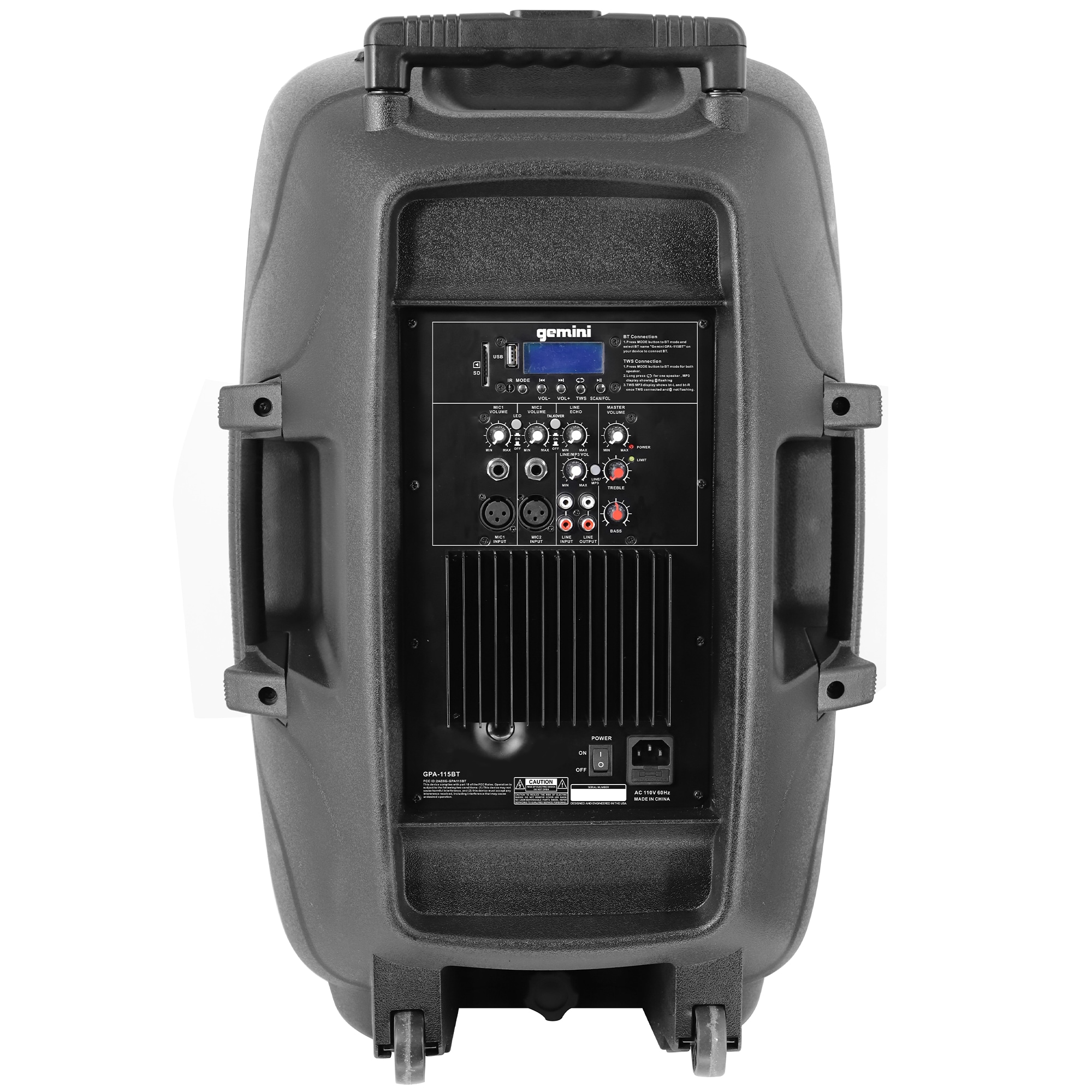 Gemini 15" Bluetooth PA Party Speaker with LED Lights Microphone & Stand - Black, , hires