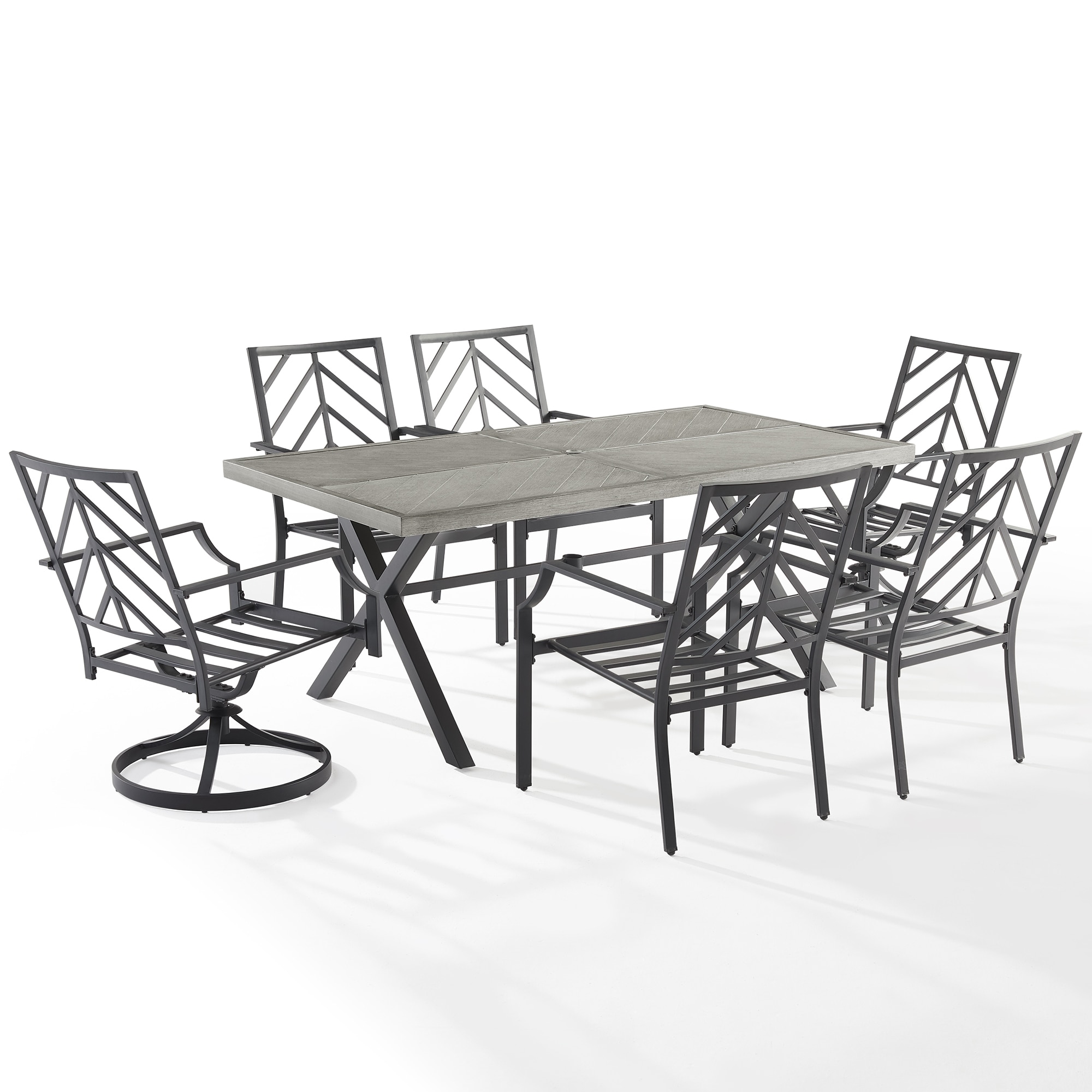 Crosley Otto 7-Piece Outdoor Dining Set Matte Black with Faux Wood Top and Two Swivel Chairs, , hires