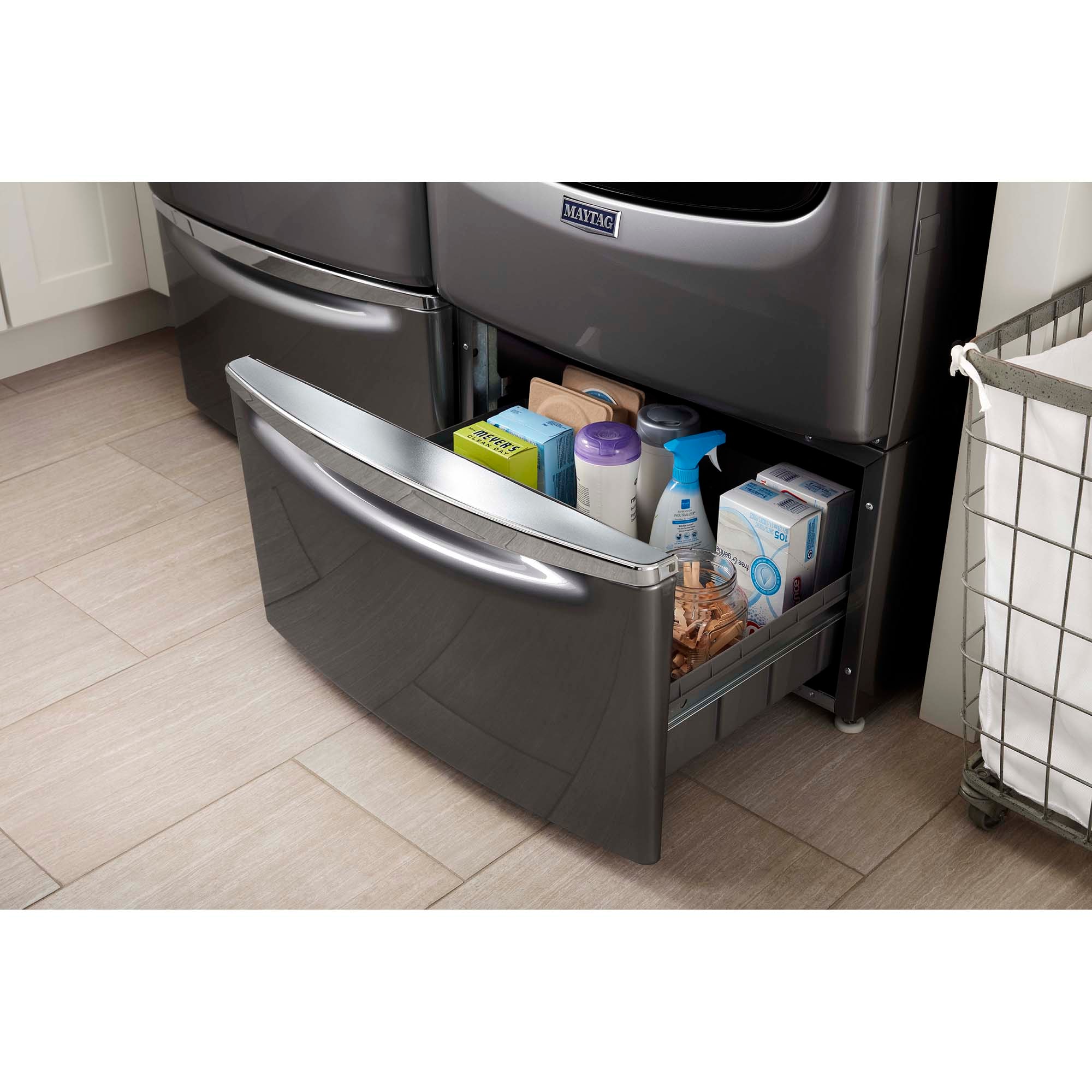 Maytag 27 in. 5.0 cu. ft. Smart Stackable Front Load Washer with Extra Power, 24-Hr Fresh Hold Option, Sanitize & Steam Wash Cycle - Metallic Slate, Metallic Slate, hires
