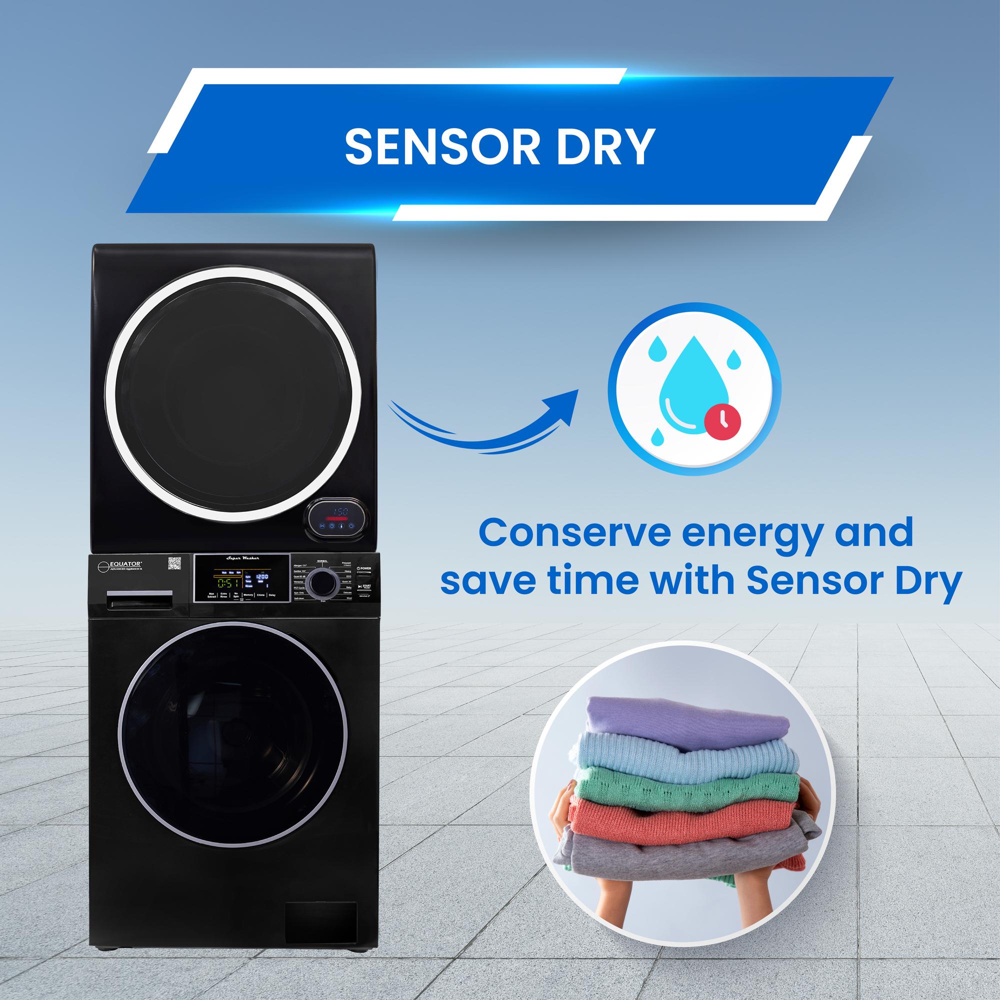 Equator 24 in. 1.6 cu. ft. Electric Front Load Laundry Center with Pet Cycle, Sanitize Cycle & Sensor Dry - Black, Black, hires