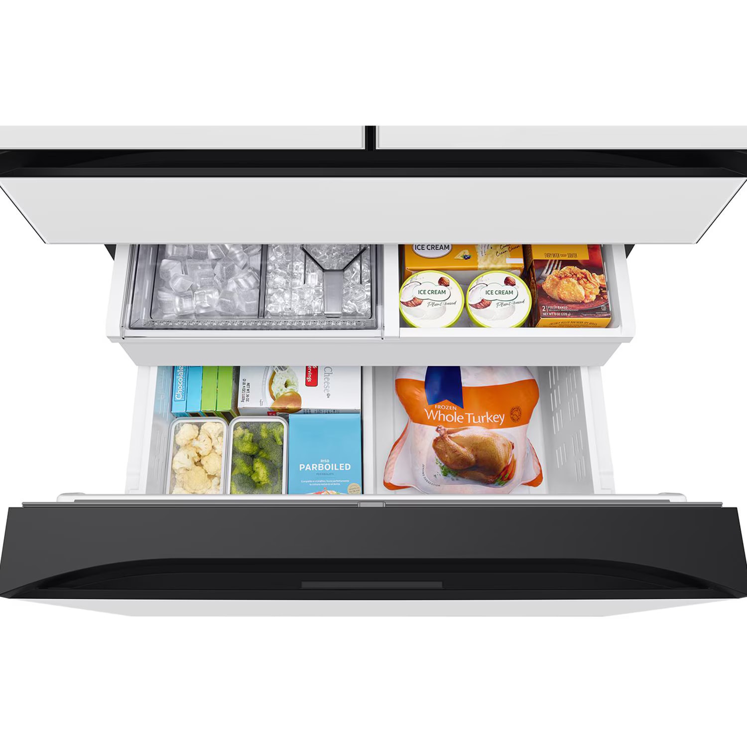 Samsung Bespoke 36 in. 28.6 cu. ft. Smart 4-Door French Door Refrigerator with AI Family Hub+, Beverage Center & Internal Water Autofill Pitcher - White Glass, , hires