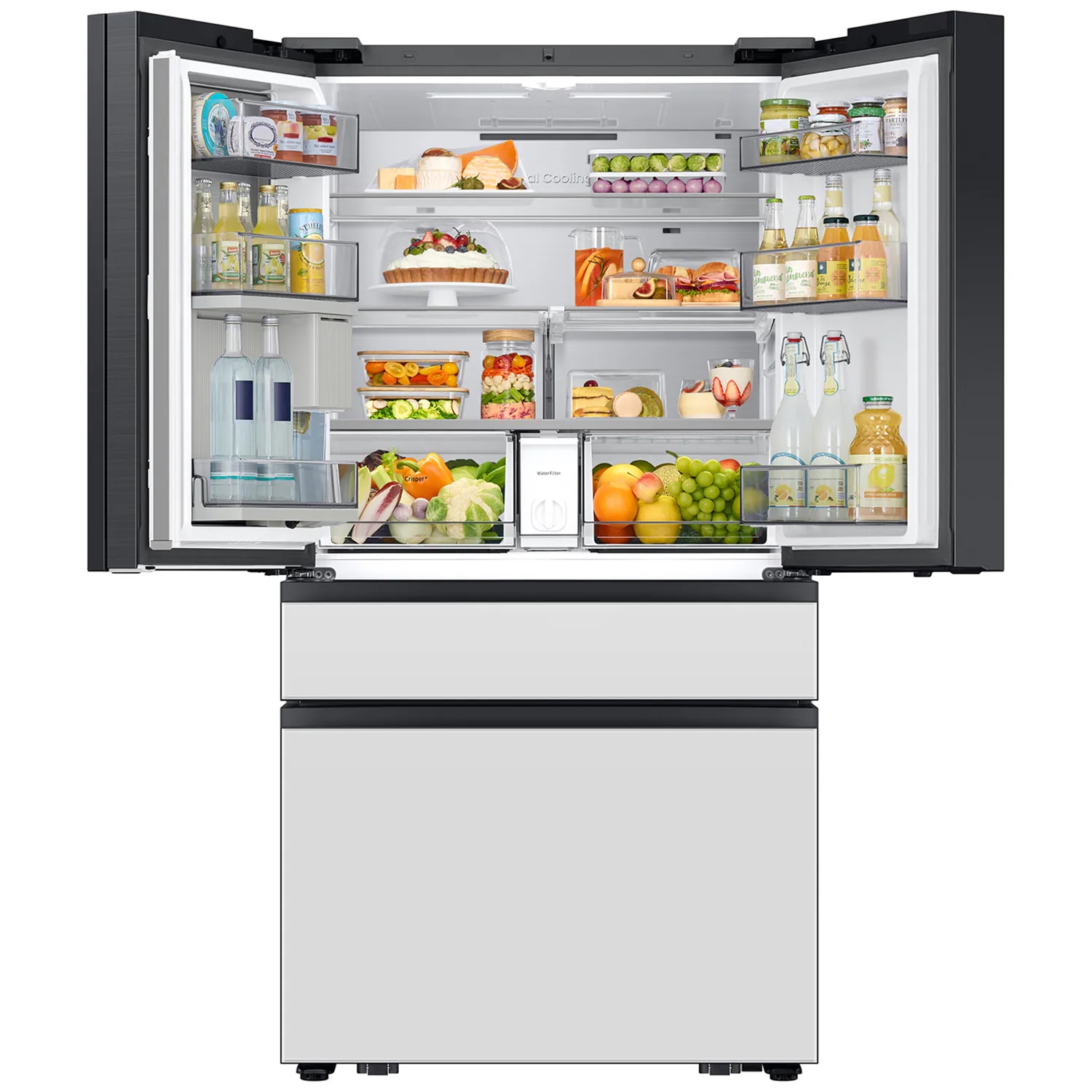 Samsung Bespoke 36 in. 22.5 cu. ft. Smart Counter Depth 4-Door French Door Refrigerator with AI Family Hub+, Beverage Center & Internal Water AutoFill Pitcher - White Glass, White Glass, hires