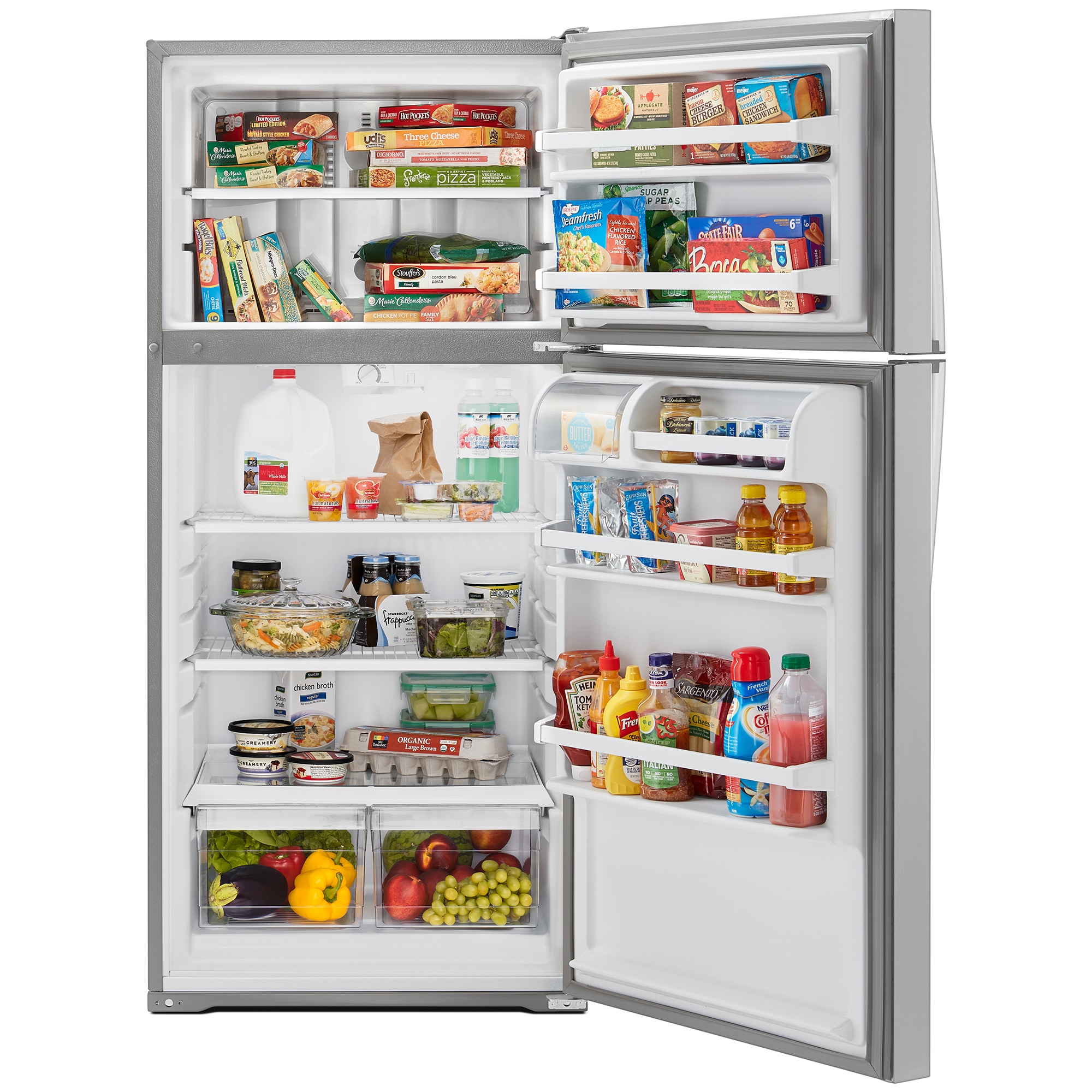 Whirlpool 28 in. 14.3 cu. ft. Top Freezer Refrigerator - Monochromatic Stainless Steel, Monochromatic Stainless Steel, hires