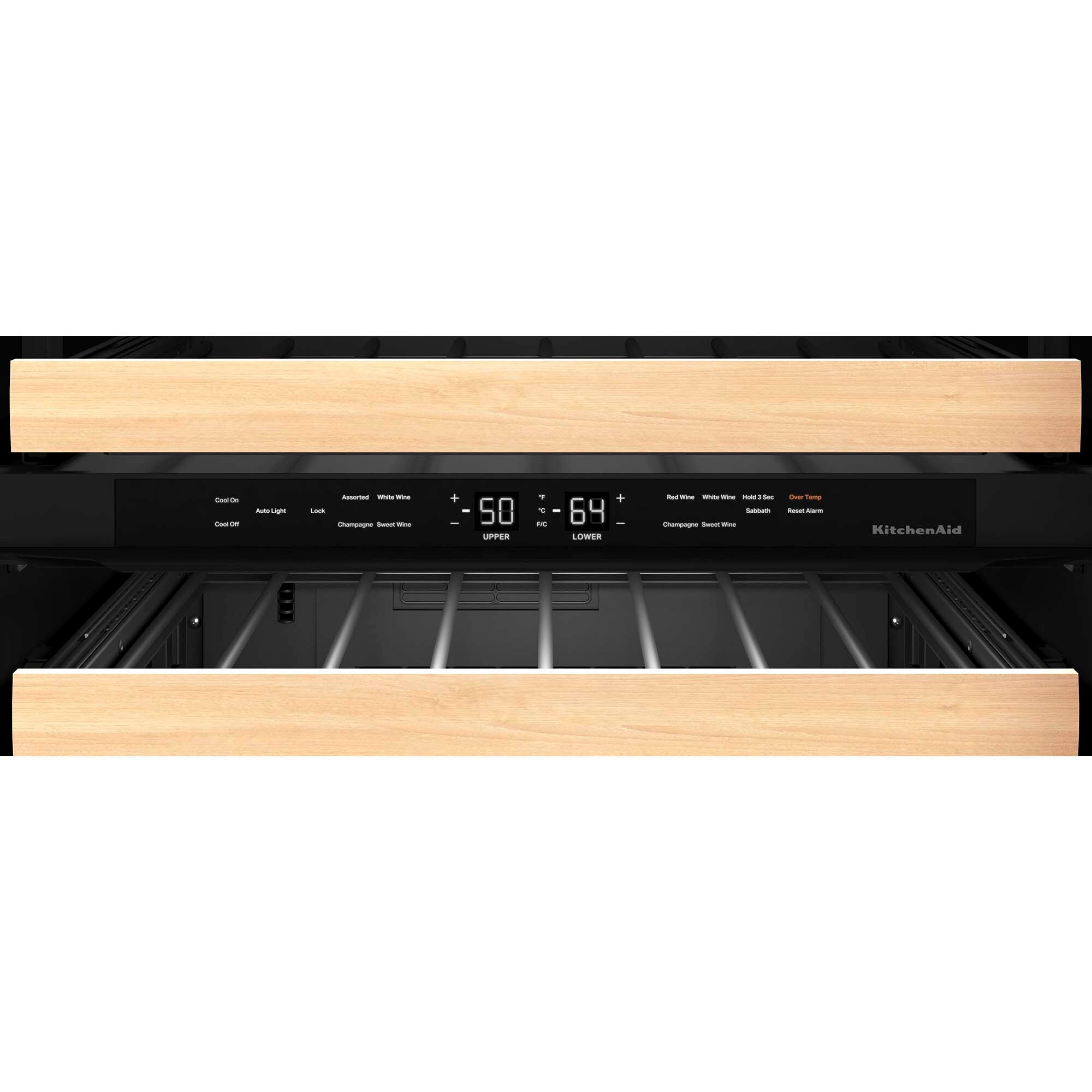 KitchenAid 24 in. Undercounter Wine Cooler with Wood Racks, Dual Temperature Zones & 46 Bottle Capacity - Stainless Steel, , hires