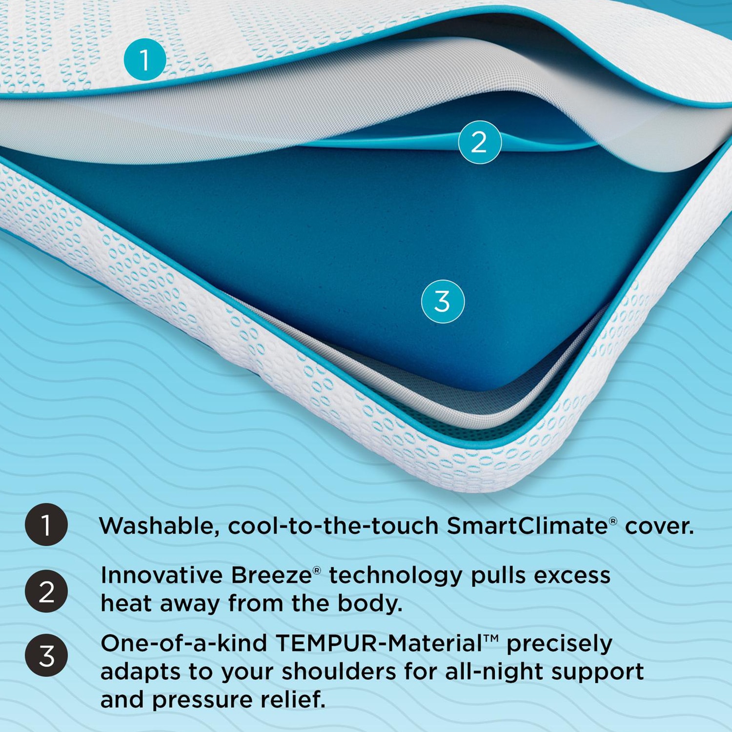 Tempur-Pedic Breeze ProHI 2.0 Queen Size Pillow, , hires