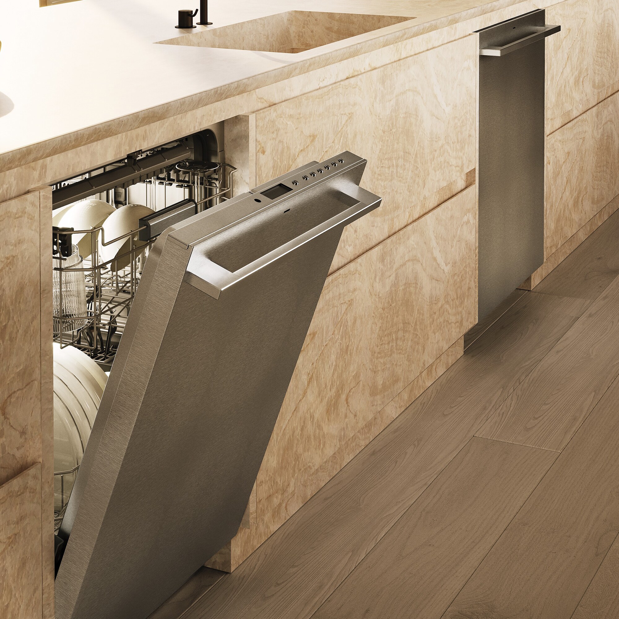 Monogram 24 in. Top Control Flush-Mount Smart Dishwasher with 39 dBa Sound Level, 3rd-Rack & Max Dry system - Stainless Steel, , hires