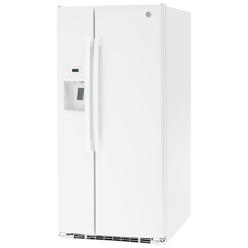 GE 33 in. 23.0 cu. ft. Energy Star Side-by-Side Refrigerator with External Ice & Water Dispenser - White, White, hires