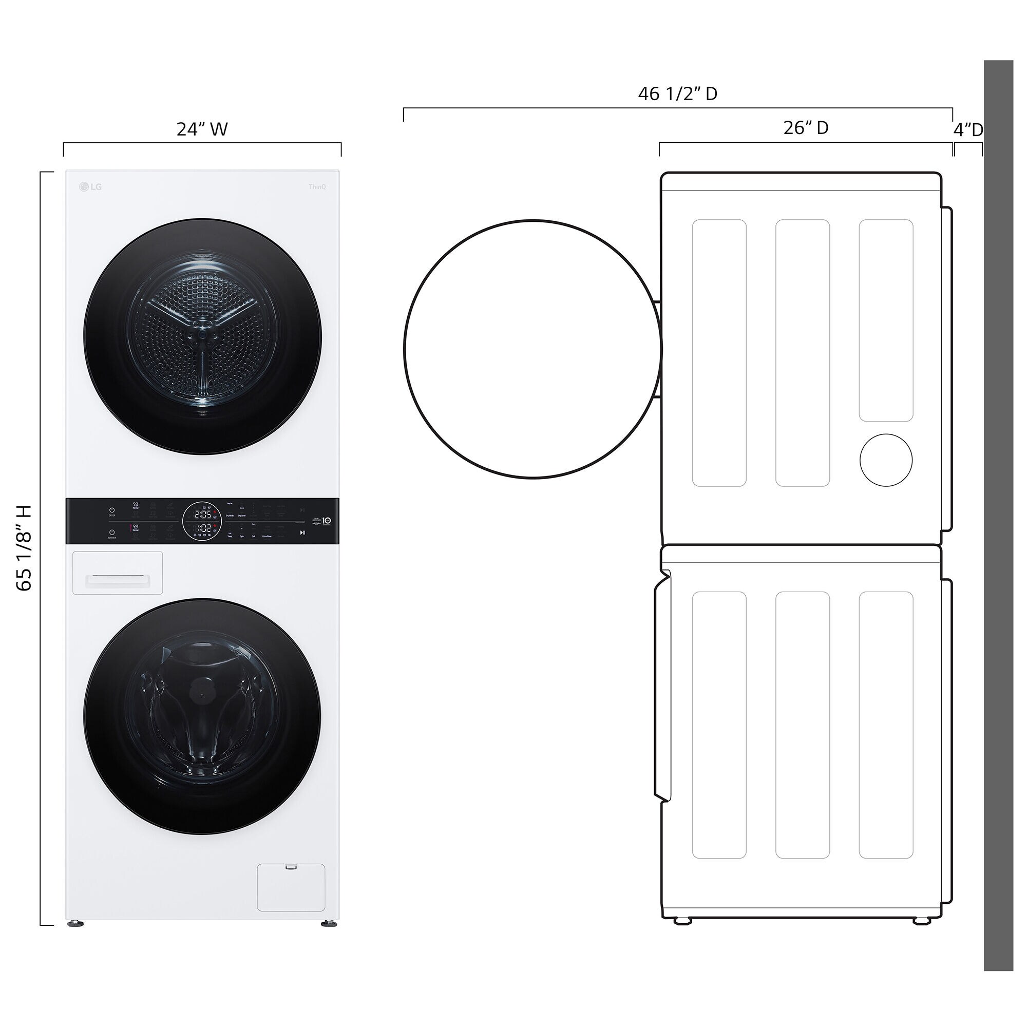 LG 24 in. 2.8 cu. ft. Smart Electric Front Load Ventless WashTower with Heat Pump, Center Control, Sensor Dry, Sanitize & Steam Cycle - White, , hires