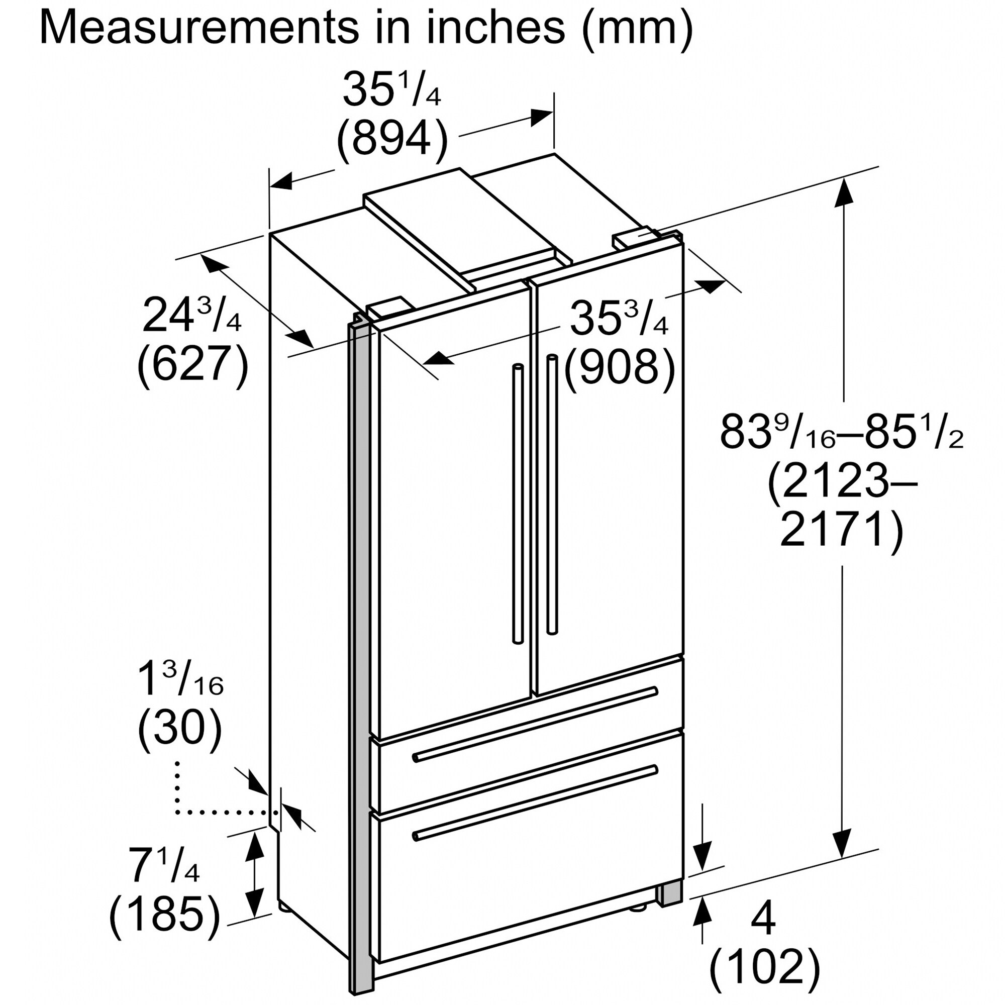 Thermador Freedom Collection 36 in. Built-In 20.1 cu. ft. Smart Counter Depth 4-Door French Door Refrigerator with Internal Water Dispenser and Masterpiece handles Stainless Steel, Stainless Steel, hires