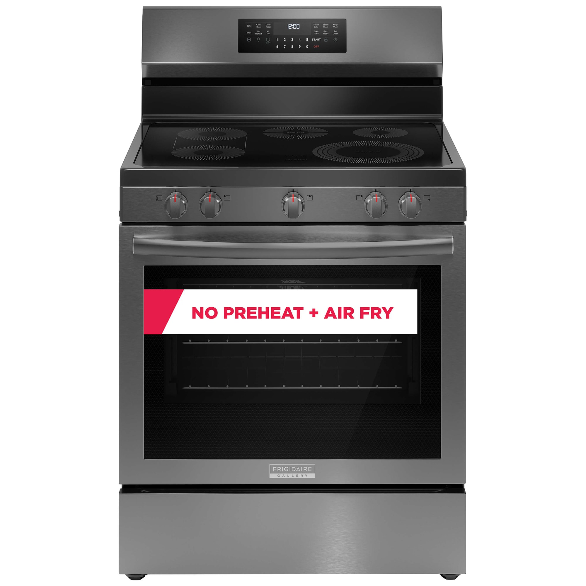 Frigidaire Gallery 30 in. 5.3 cu. ft. Air Fry Standard Convection Steam Electric Range with Smoothtop Burners - Black Stainless, Black Stainless, hires