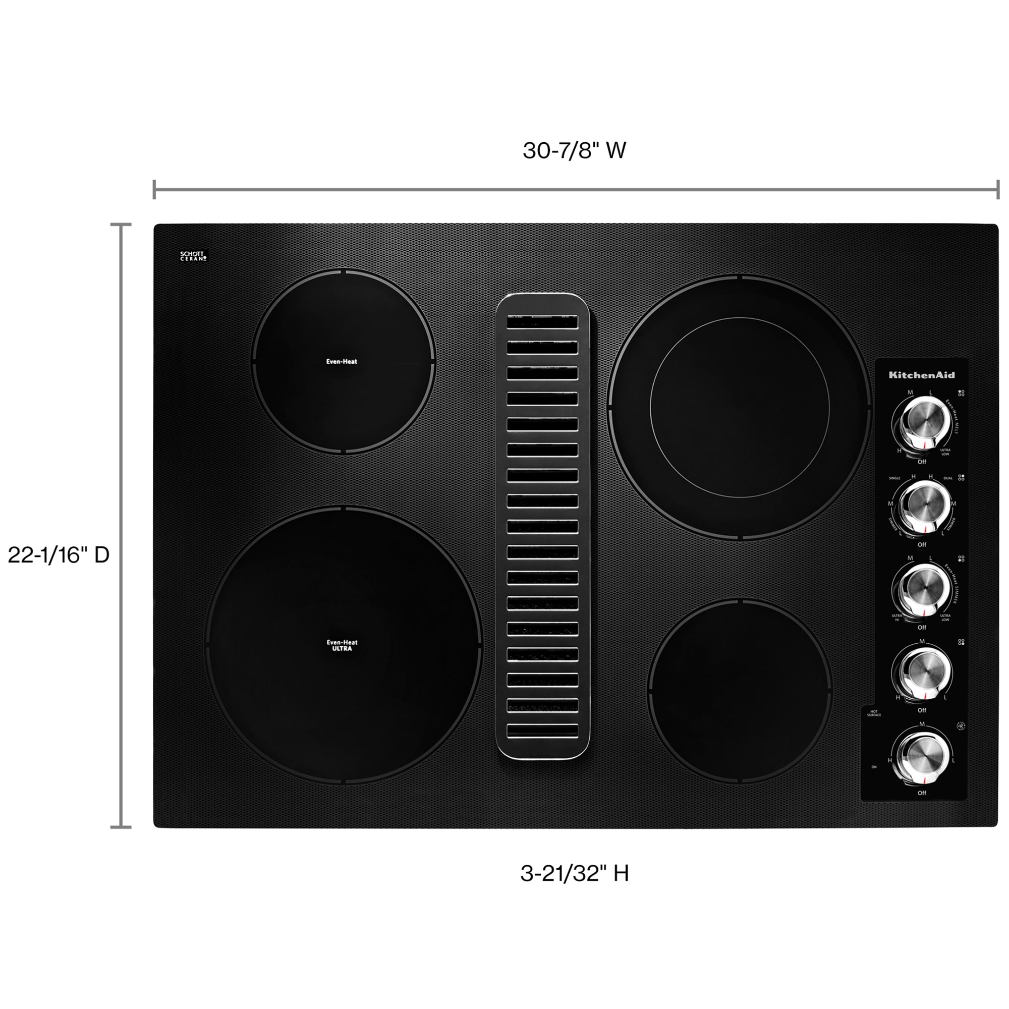 KitchenAid 30 in. 4-Burner Electric Cooktop with Downdraft, Simmer Burner & Power Burner - Black, , hires