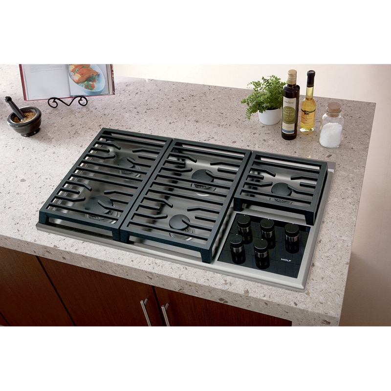 Wolf Transitional 36 in. 5-Burner Natural Gas Cooktop with Simmer Burner & Power Burner - Stainless Steel, , hires