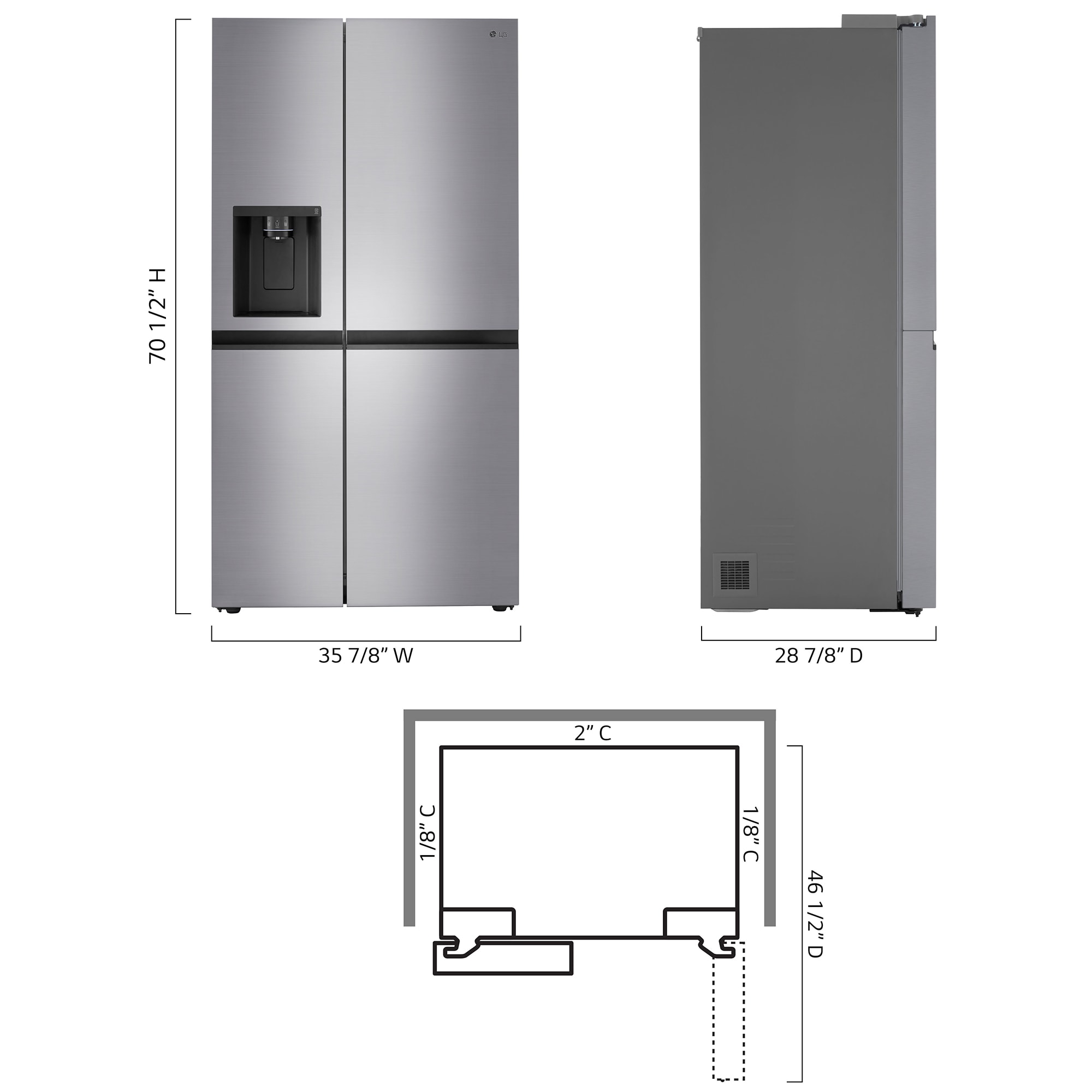LG 36 in. 23.0 cu. ft. Counter Depth Side by Side Refrigerator with Ice & Water Dispenser - PrintProof Stainless Steel, , hires