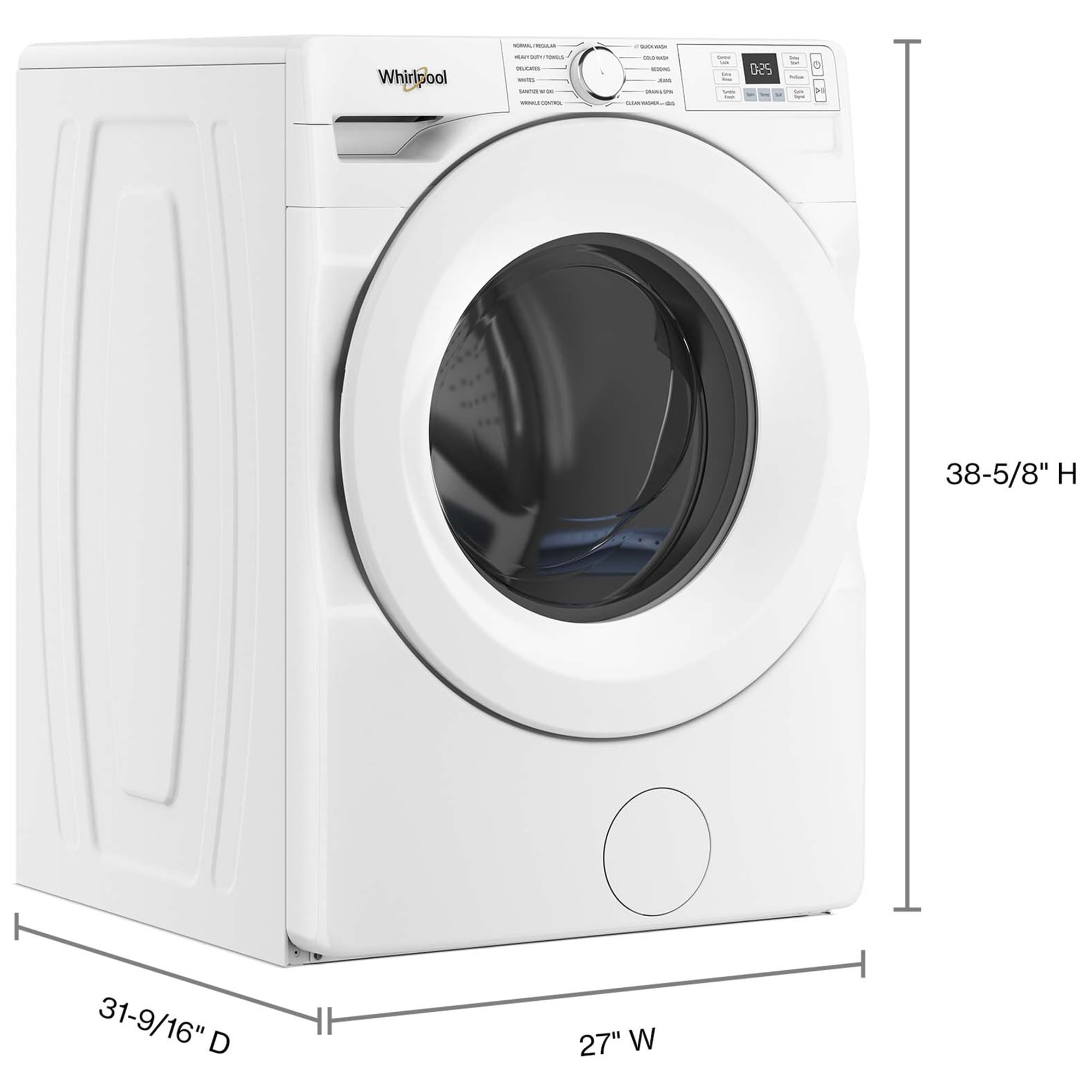 Whirlpool 27 in. 4.5 cu. ft. Stackable Front Load Washer with Tumble Fresh Option & Sanitize with Oxi - White, , hires