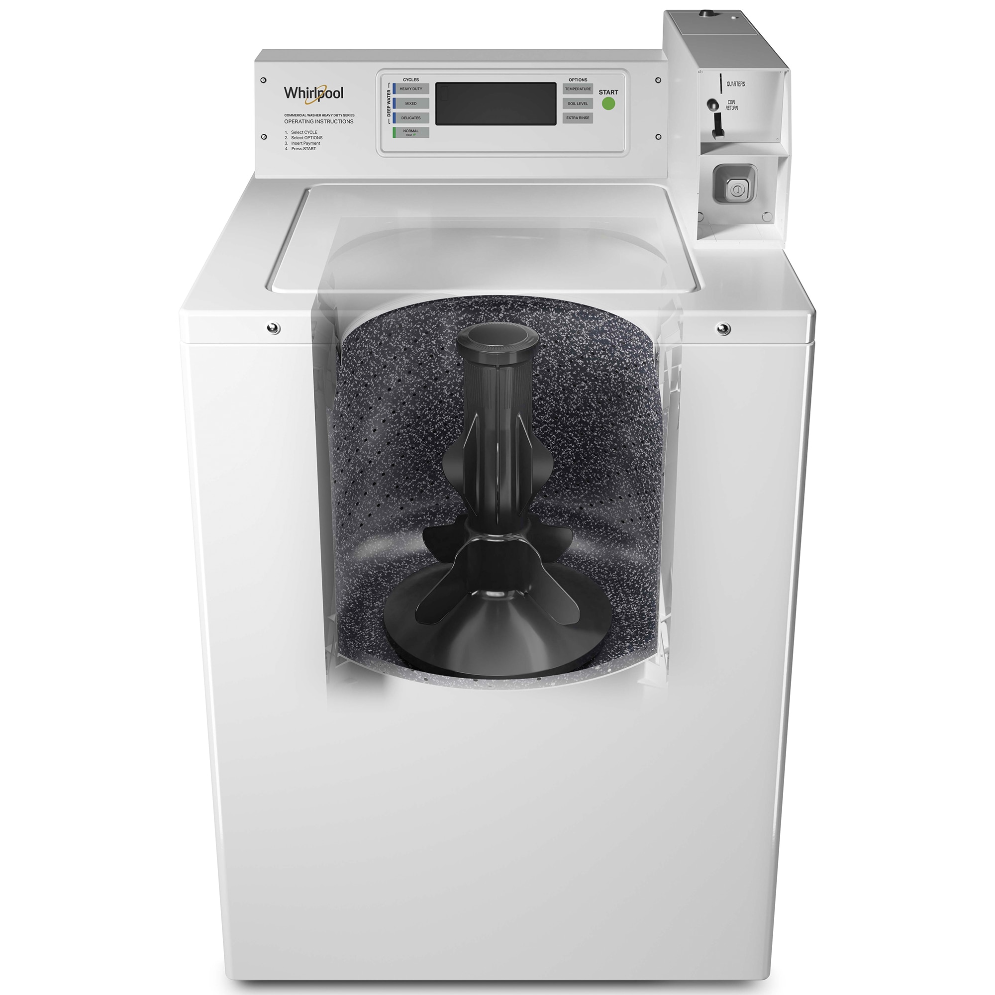 Whirlpool 27 in. 3.3 cu. ft. Smart Commercial Top Load Washer with Agitator, Factory-Installed Coin Drop & Coin Box - White, , hires