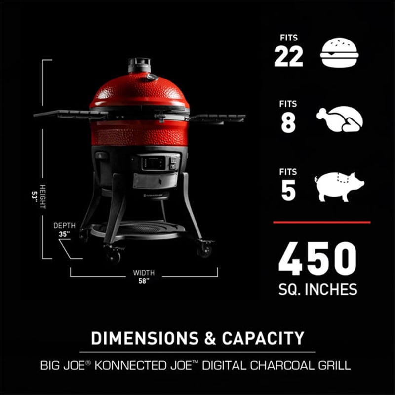 Kamado Joe Big Joe Konnected Joe Charcoal Grill & Smoker with Push-Button Ignition System - Red, , hires