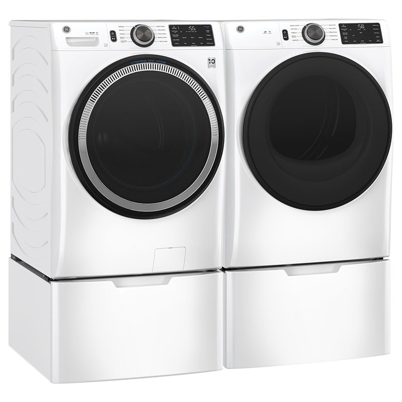 GE 28 in. 7.8 cu. ft. Smart Stackable Electric Dryer with Sanitize Cycle & Sensor Dry - White, White, hires
