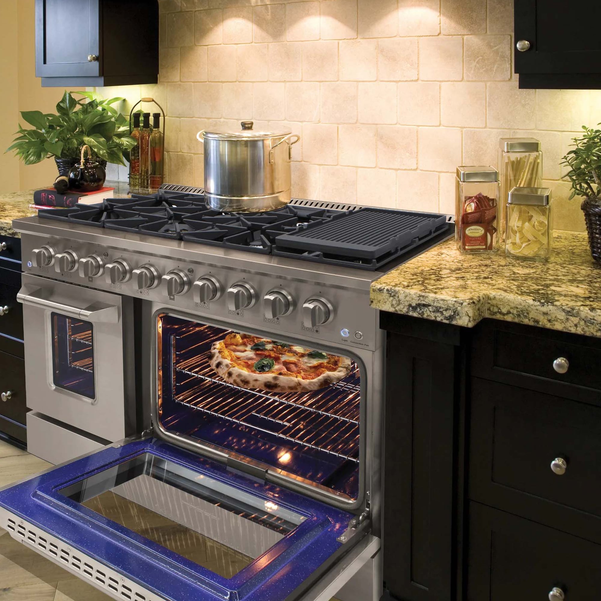 Brama 48 in. 6.7 cu. ft. Standard Convection Double Oven Dual Fuel Range with 8 Sealed Burners & Grill - Stainless Steel, , hires